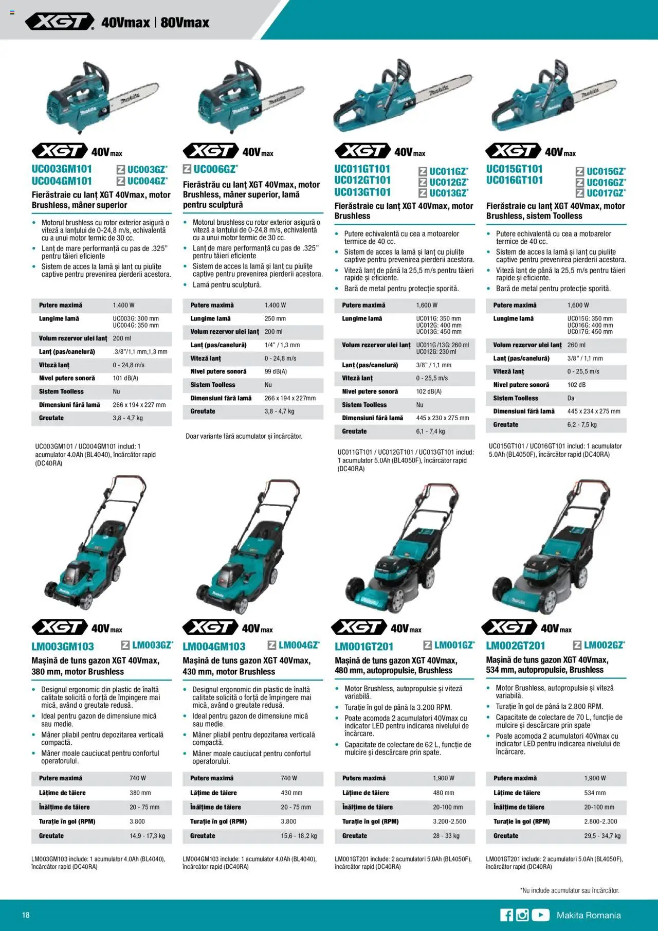Makita catalog - Mașini cu acumulatori XGT 40Vmax / 80Vmax – valabil de la 01.02.2024 | Pagină: 18