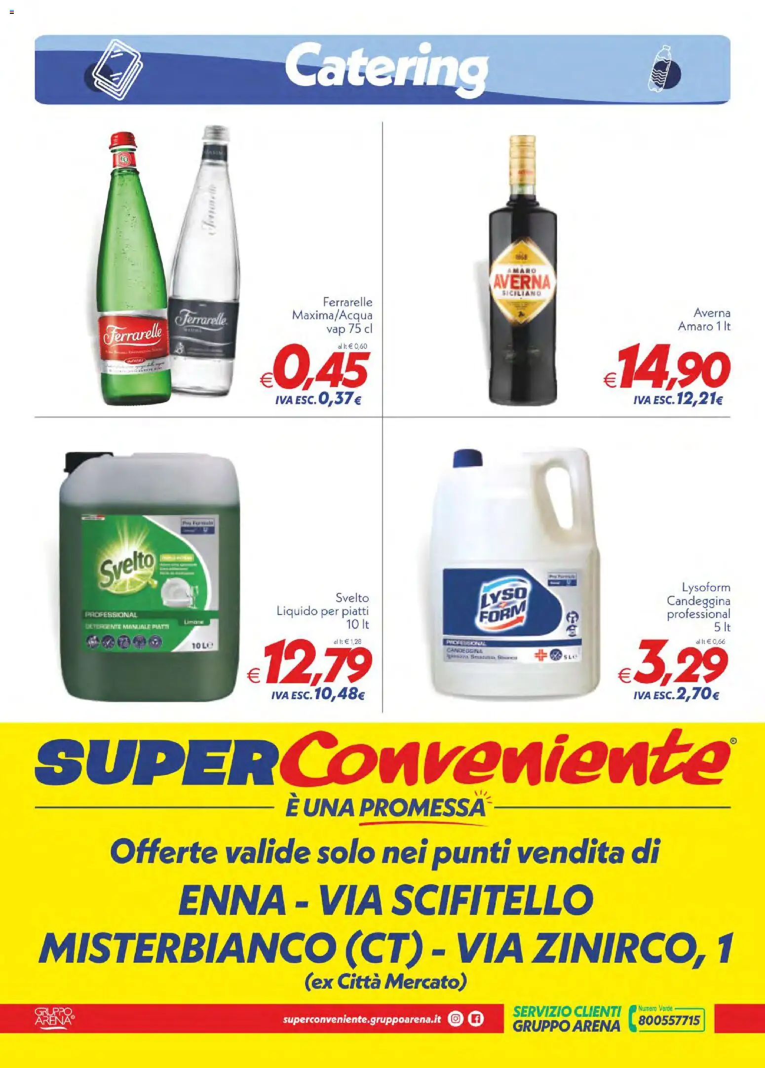 Volantino SuperConveniente del 27.03.2026 | Pagina: 4 | Prodotti: Detergente, Candeggina, Ferrarelle, Amaro