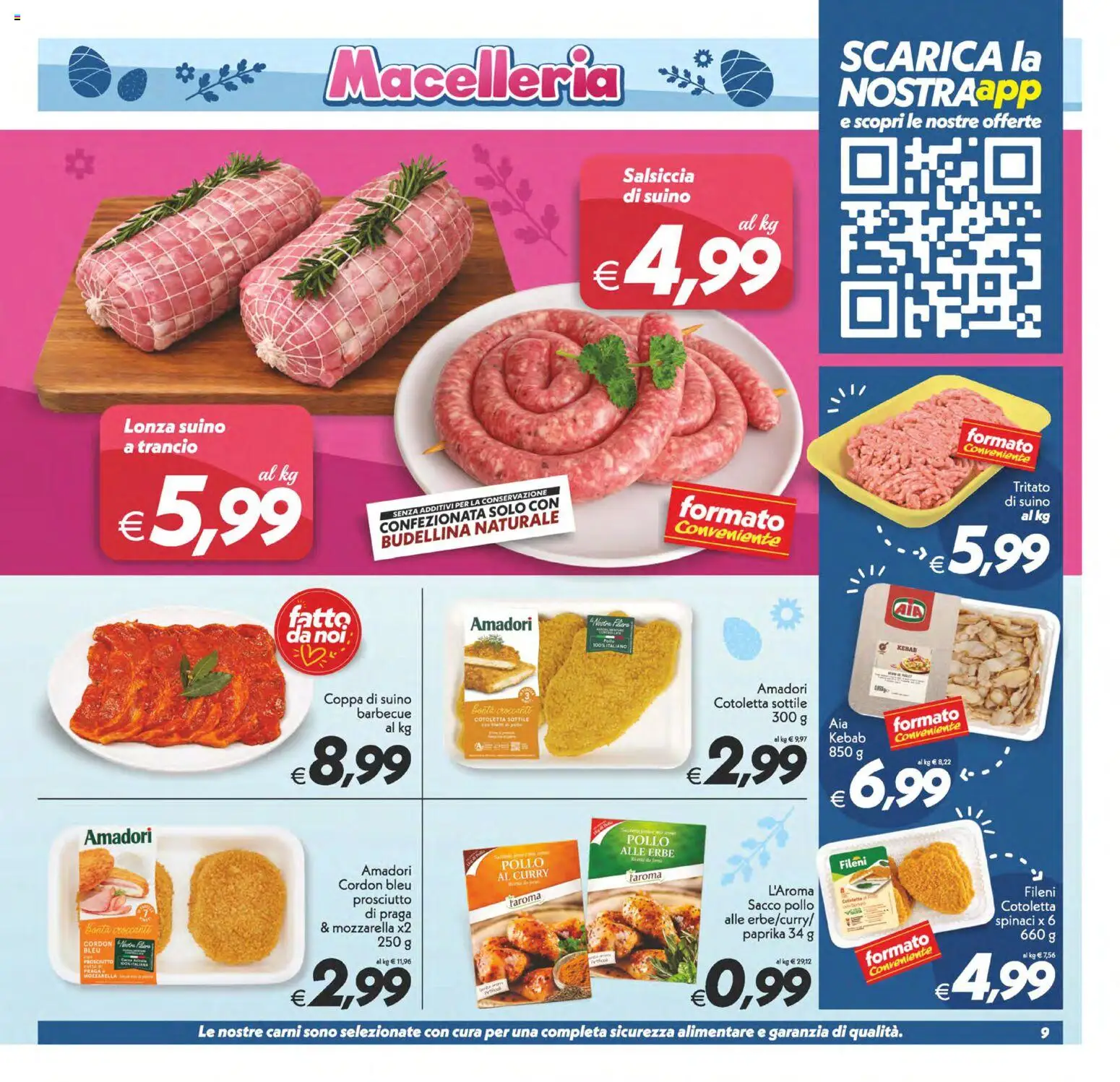Volantino SuperConveniente del 27.03.2026 | Pagina: 9 | Prodotti: Mozzarella, Prosciutto, Salsiccia, Spinaci