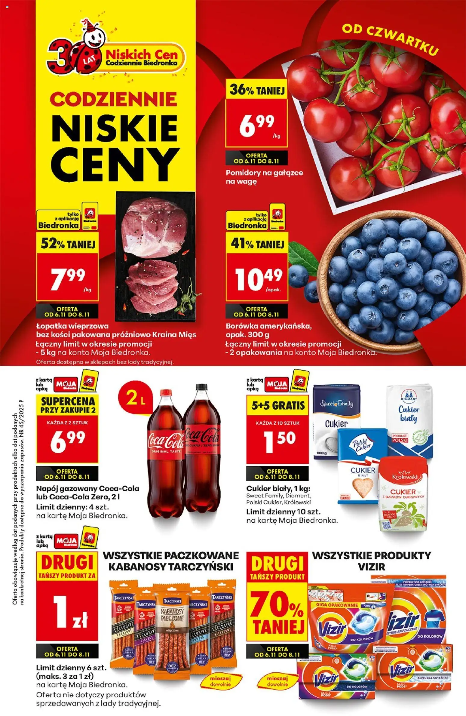 Biedronka gazetka - Oferta w tym tygodniu od 06.11.2025 | Strona: 1 | Produkty: Borówka amerykańska, Kraina mięs, Cukier biały, Cukier