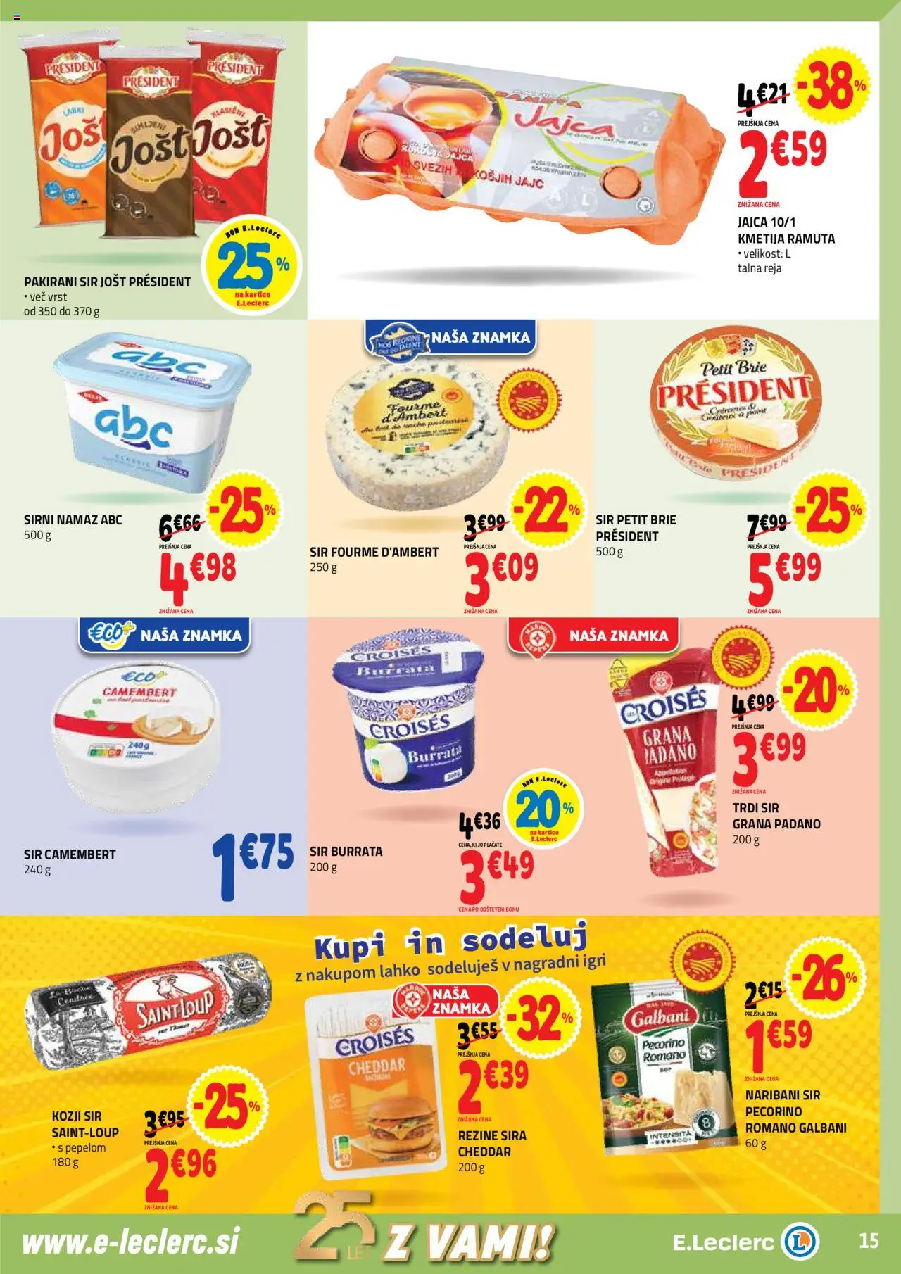 E.leclerc katalog │ velja od 03.09.2025 | Stran: 15 | Izdelki: Sirni namaz, Namaz, Jajca, Cheddar
