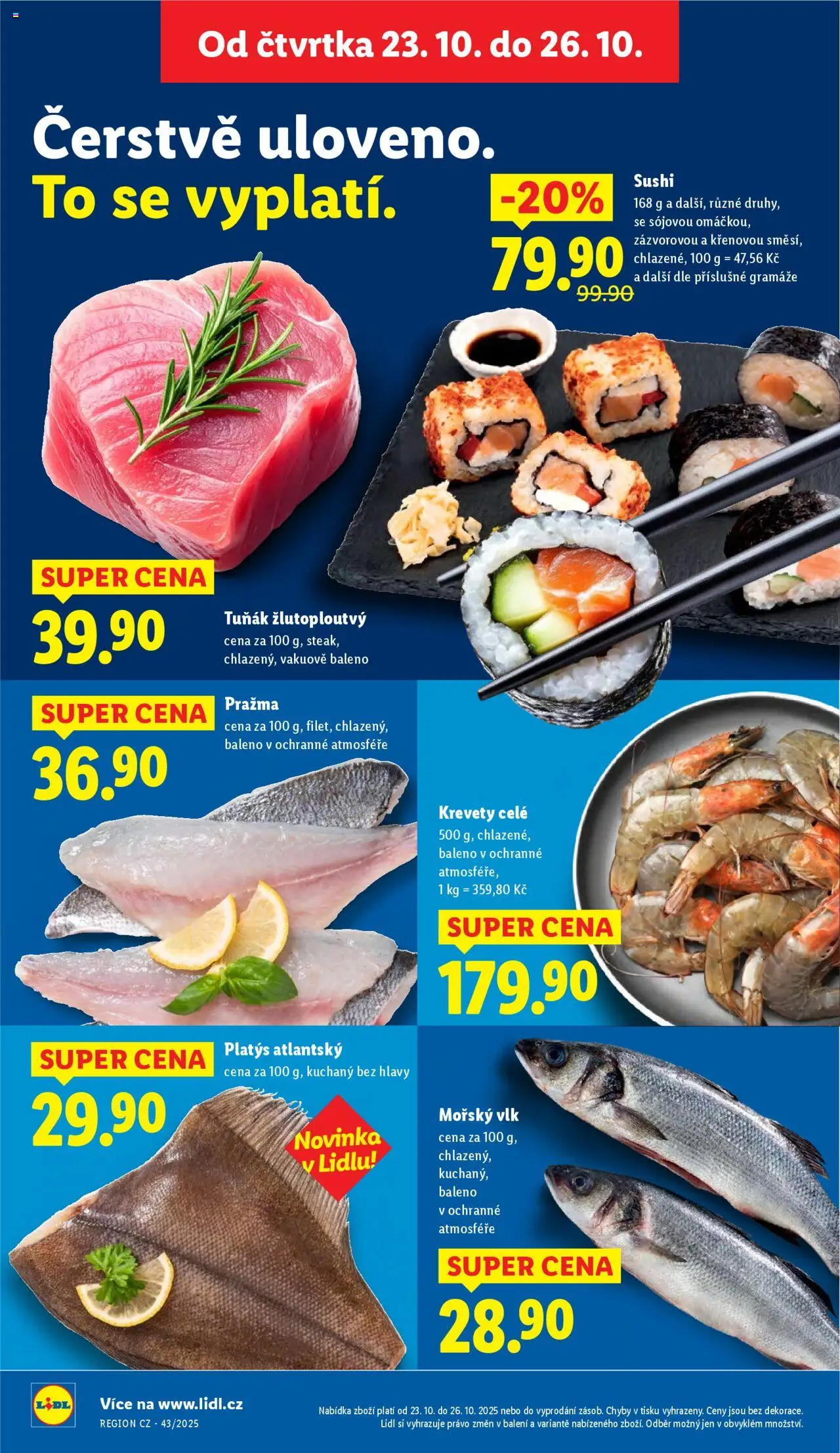 Lidl leták od 23.10.2025 | Strana: 10 | Produkty: Tuňák, Pražma, Sushi, Krevety