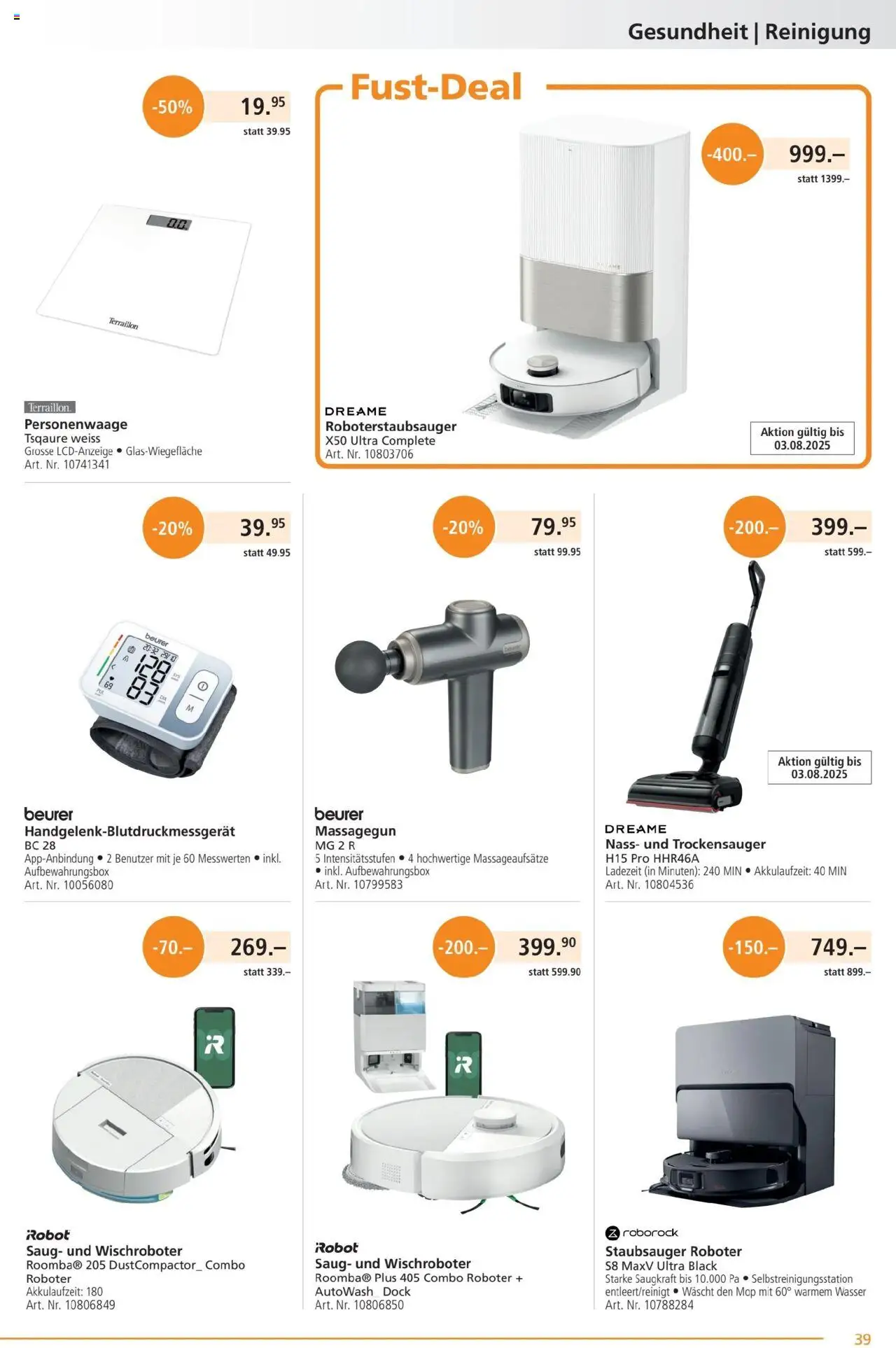 Fust Aktionen ab 28.07.2025 | Seite: 39 | Produkte: Roboter, Personenwaage, Wasser, Staubsauger