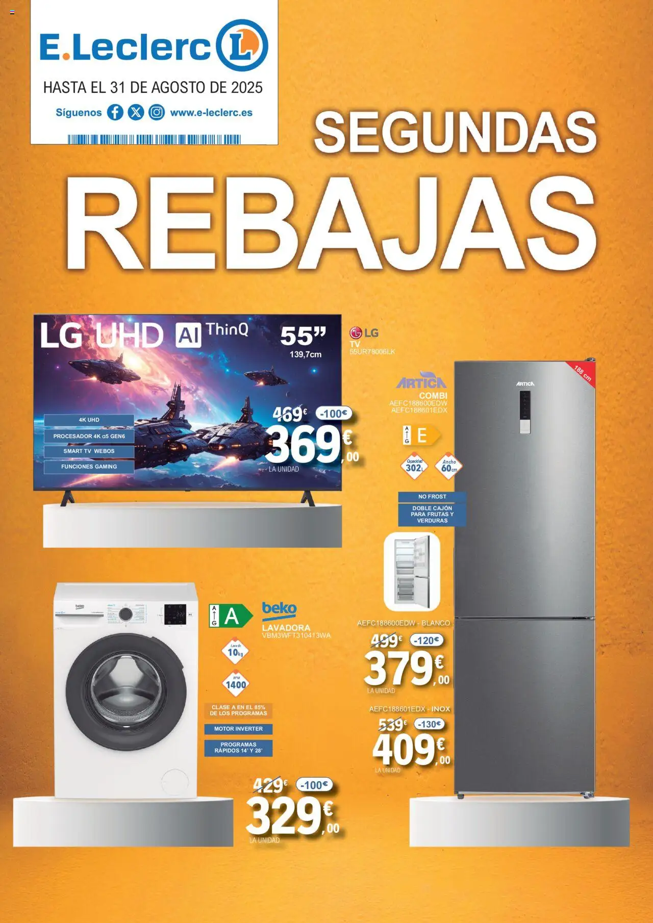 E.Leclerc folleto │ válido desde el 04.08.2025 | Página: 1 | Productos: Lavadora, Combi