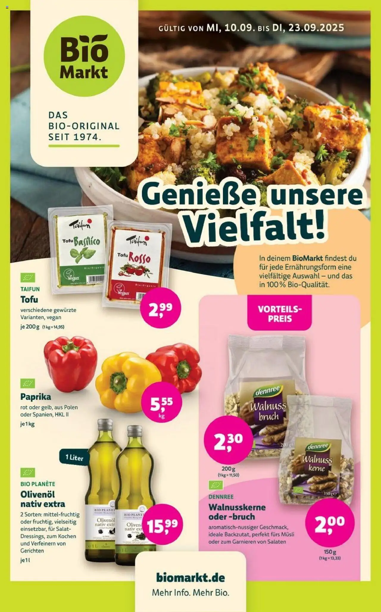 Denns BioMarkt Angebote – gültig ab 10.09.2025 | Seite: 1 | Produkte: Musli, Olivenol, Paprika, Salat