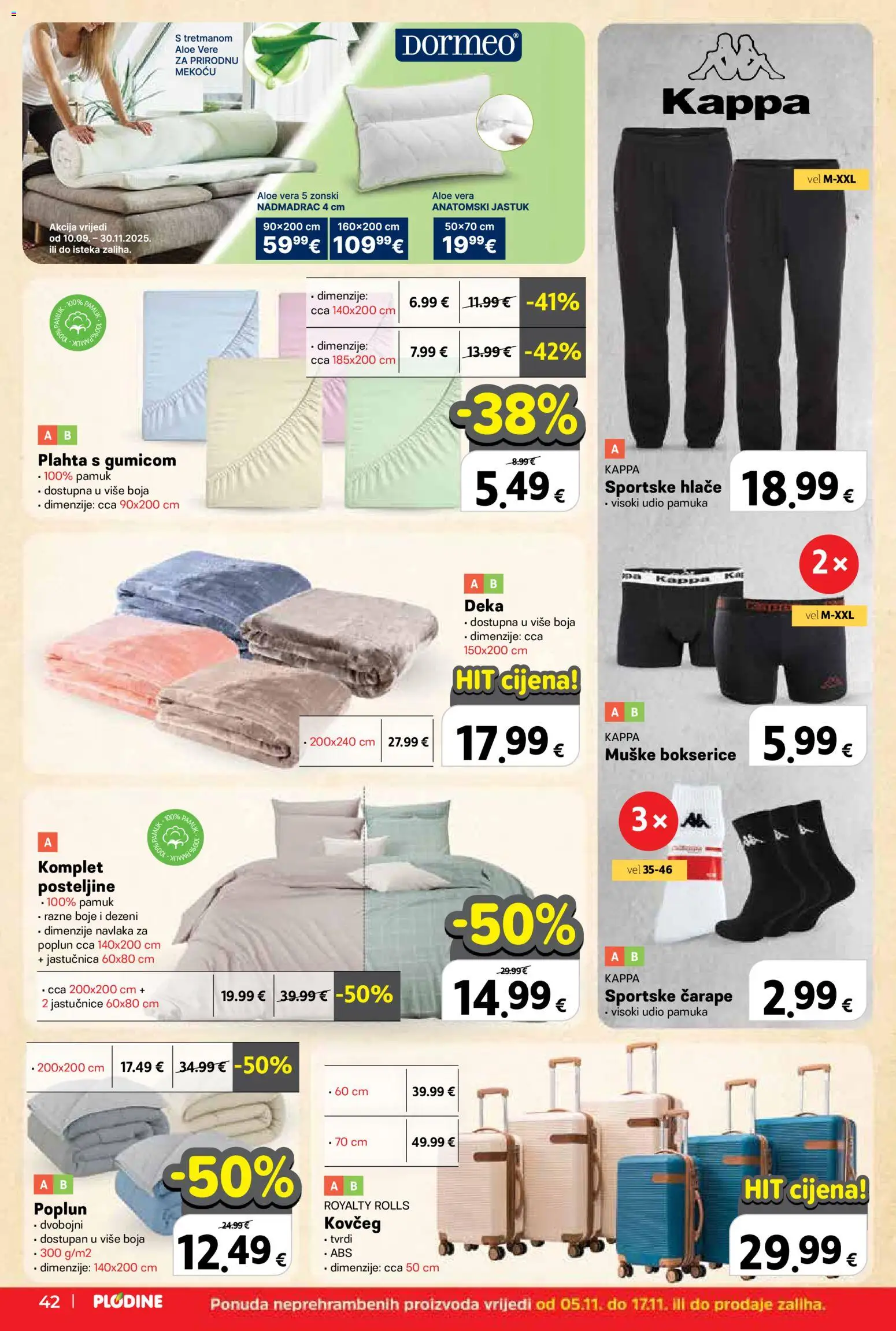 Plodine katalog | vrijedi od 05.11.2025 | Stranica: 42 | Proizvodi: Jastuk, Hlače, Čarape, Bokserice