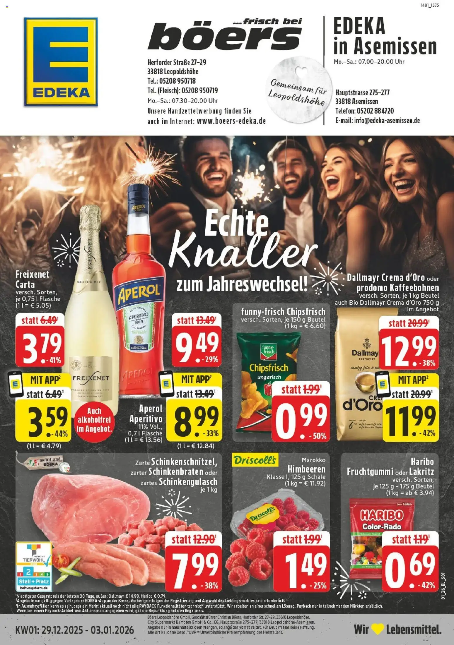 Edeka prospekt Leopoldshöhe	 – gültig ab 28.12.2025 | Seite: 1 | Produkte: Himbeeren, Funny frisch, Dallmayr, Telefon