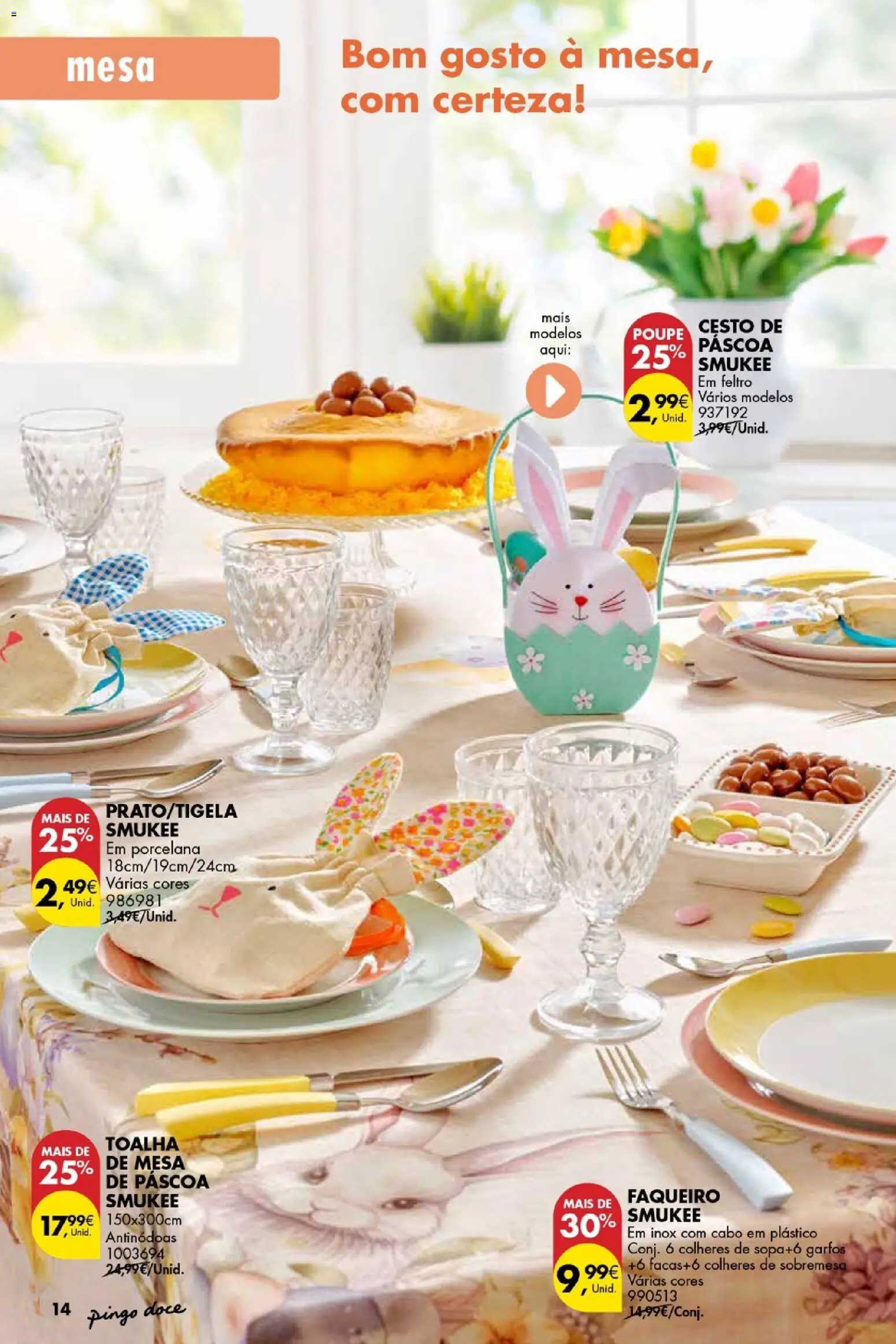 Pingo Doce folheto Bazar Páscoa │ válido de 03.03.2026 | Página: 14 | Produtos: Garfos, Mesa, Colheres, Toalha de mesa