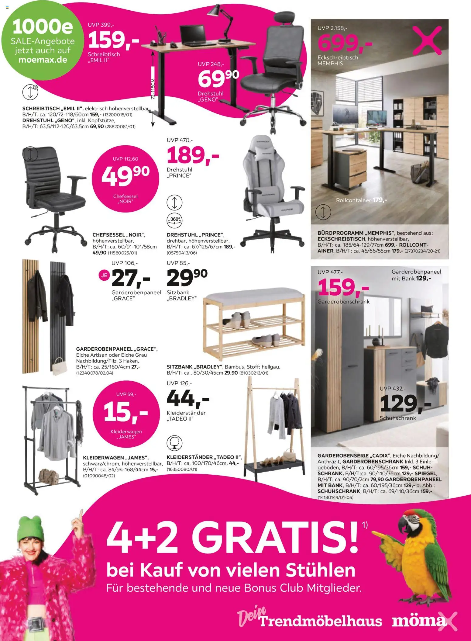 Mömax Prospekt 	 – gültig ab 20.12.2025 | Seite: 9 | Produkte: Sitzbank, Kleiderständer, Garderobenschrank, Chefsessel