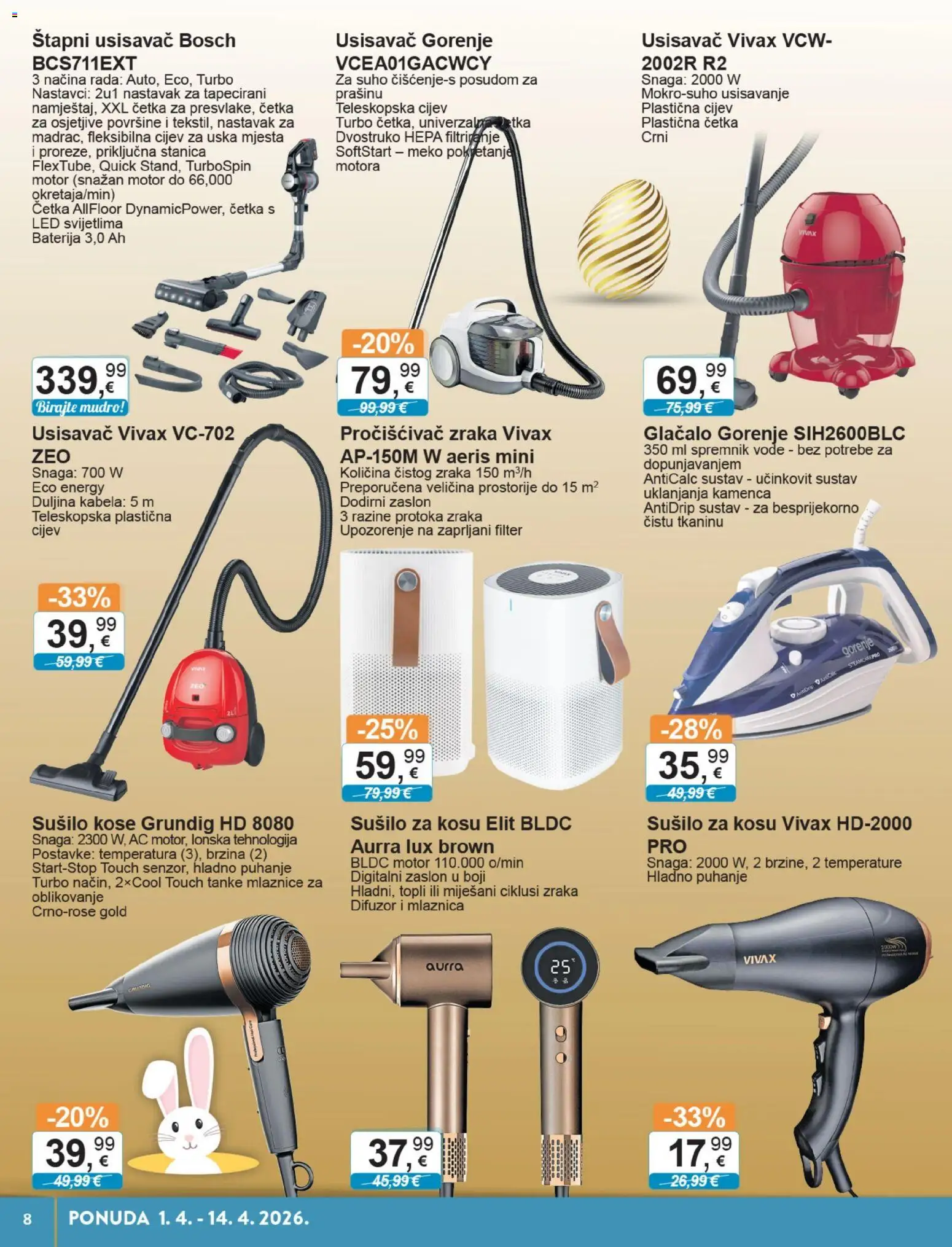 KTC katalog | vrijedi od 01.04.2026 | Stranica: 8 | Proizvodi: Usisavač, Pročišćivač zraka, Sušilo za kosu, Četka