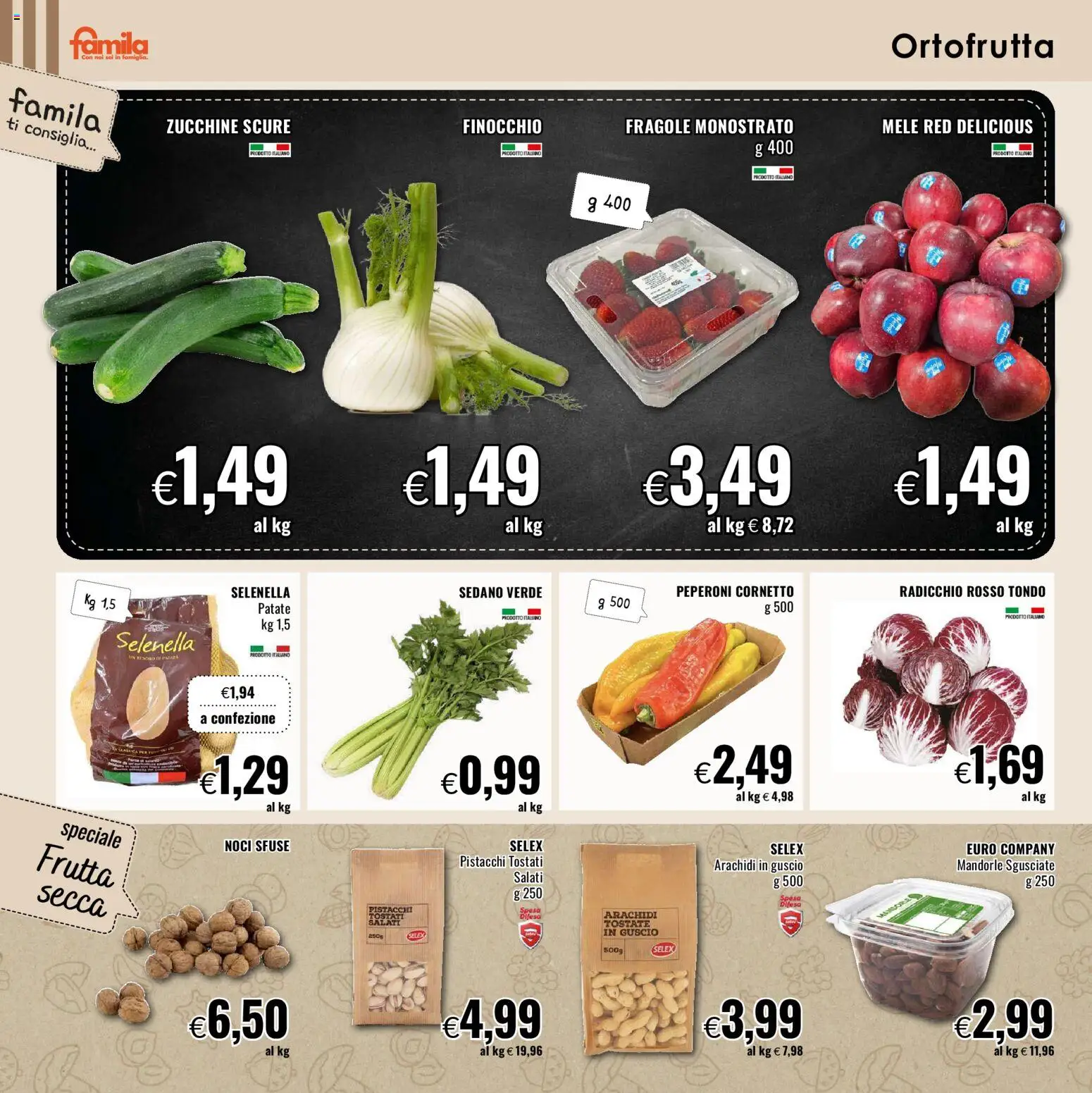 Volantino Famila del 16.03.2026 | Pagina: 2 | Prodotti: Peperoni, Fragole, Patate, Pistacchi