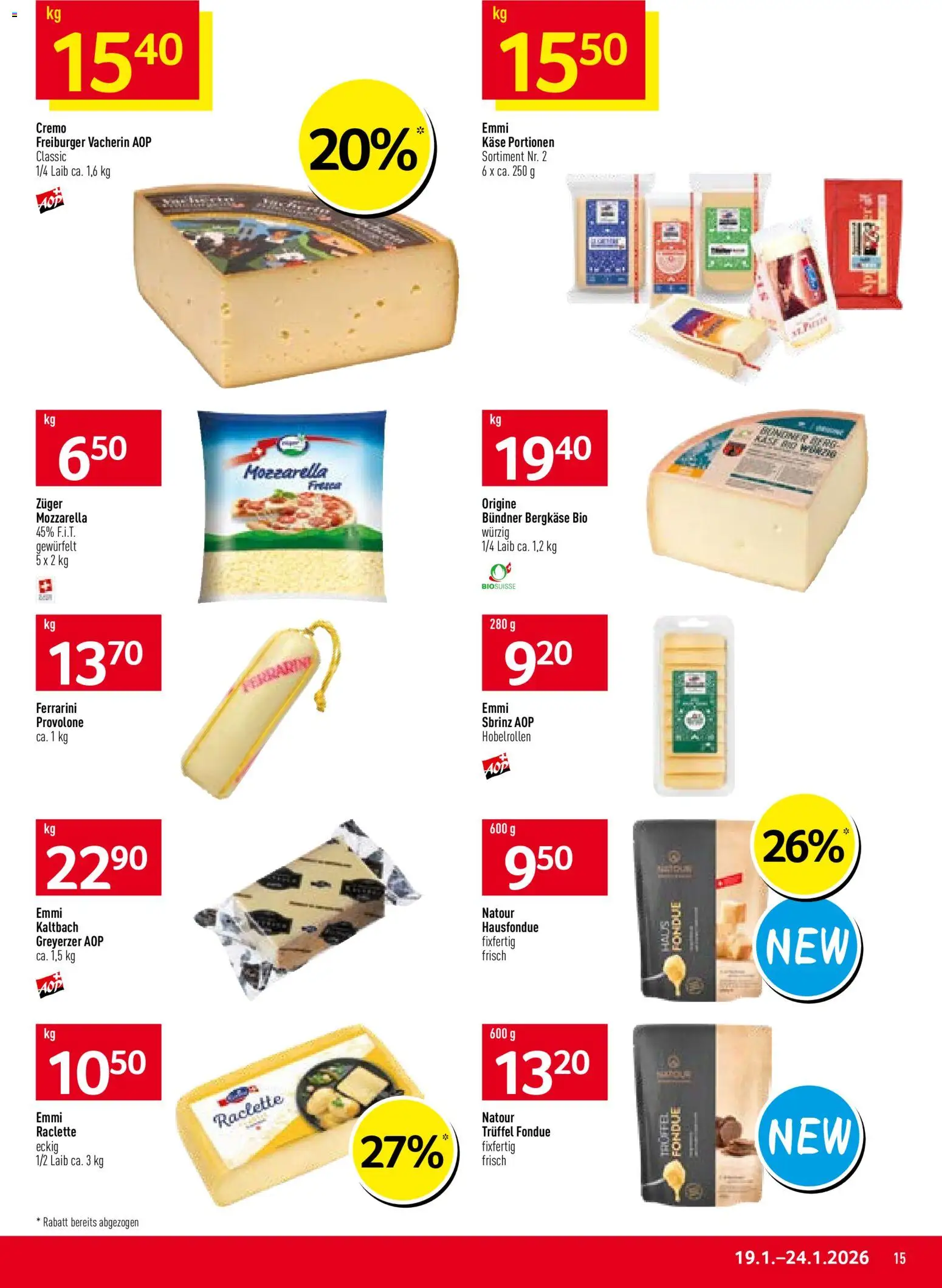 Prodega Aktionen – gültig ab 19.01.2026 | Seite: 15 | Produkte: Käse, Raclette, Fondue