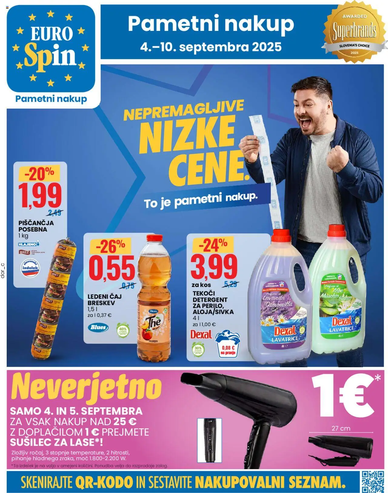 Novi Eurospin katalog ponudbe – veljaven od 04.09.2025 | Stran: 1 | Izdelki: Kos, Ledeni čaj, Detergent, Breskev