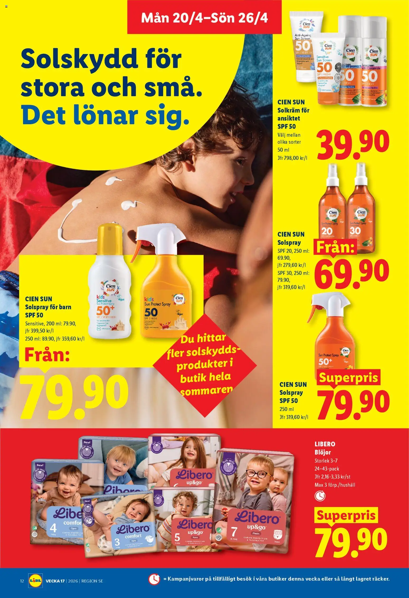 Lidl reklamblad aktuell från 20.04.2026 | Sida: 13 | Produkter: Solkräm, Blöjor