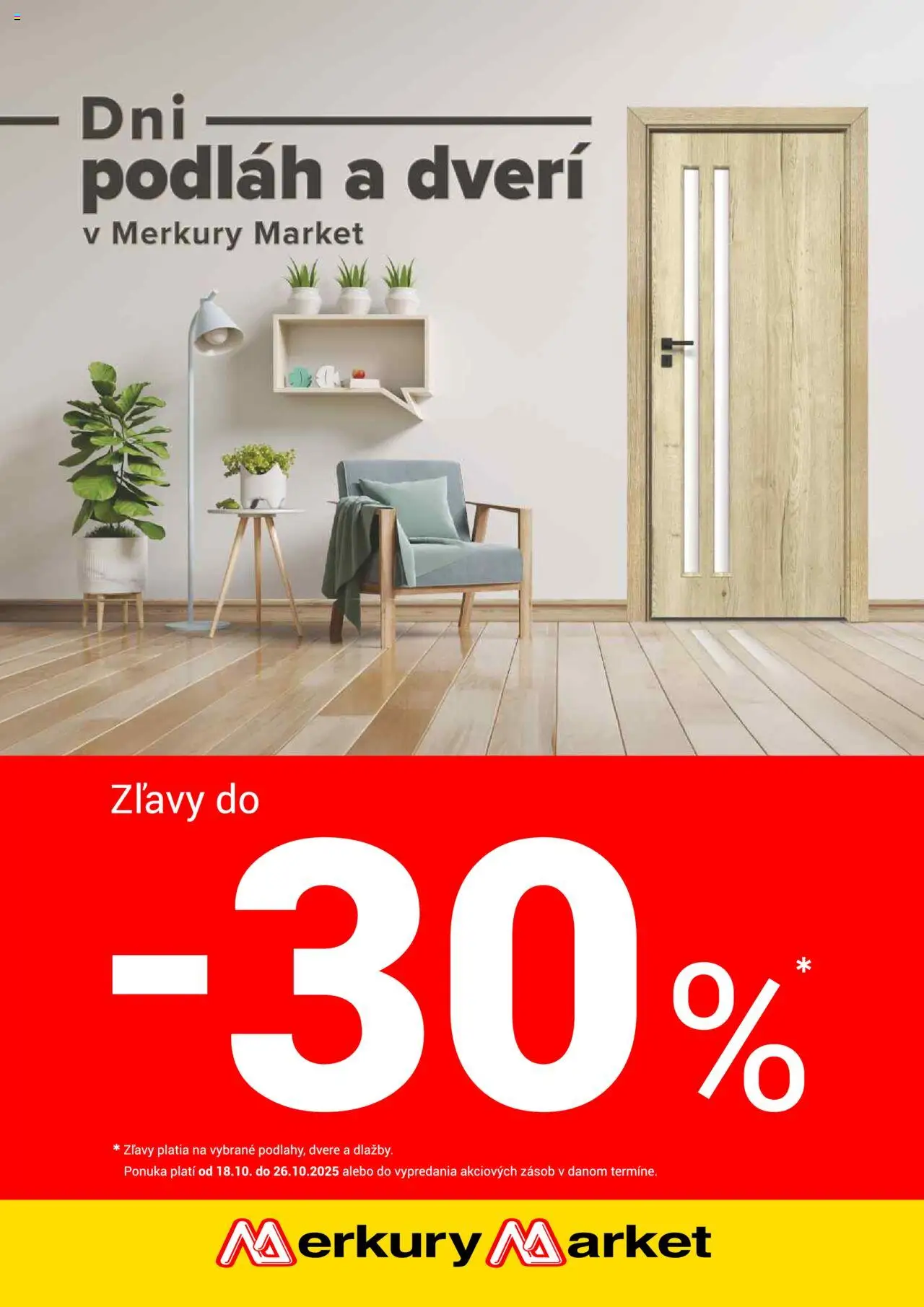 Nové Merkury Market akcie – leták je platný od 18.10.2025 | Strana: 1 | Produkty: Dvere