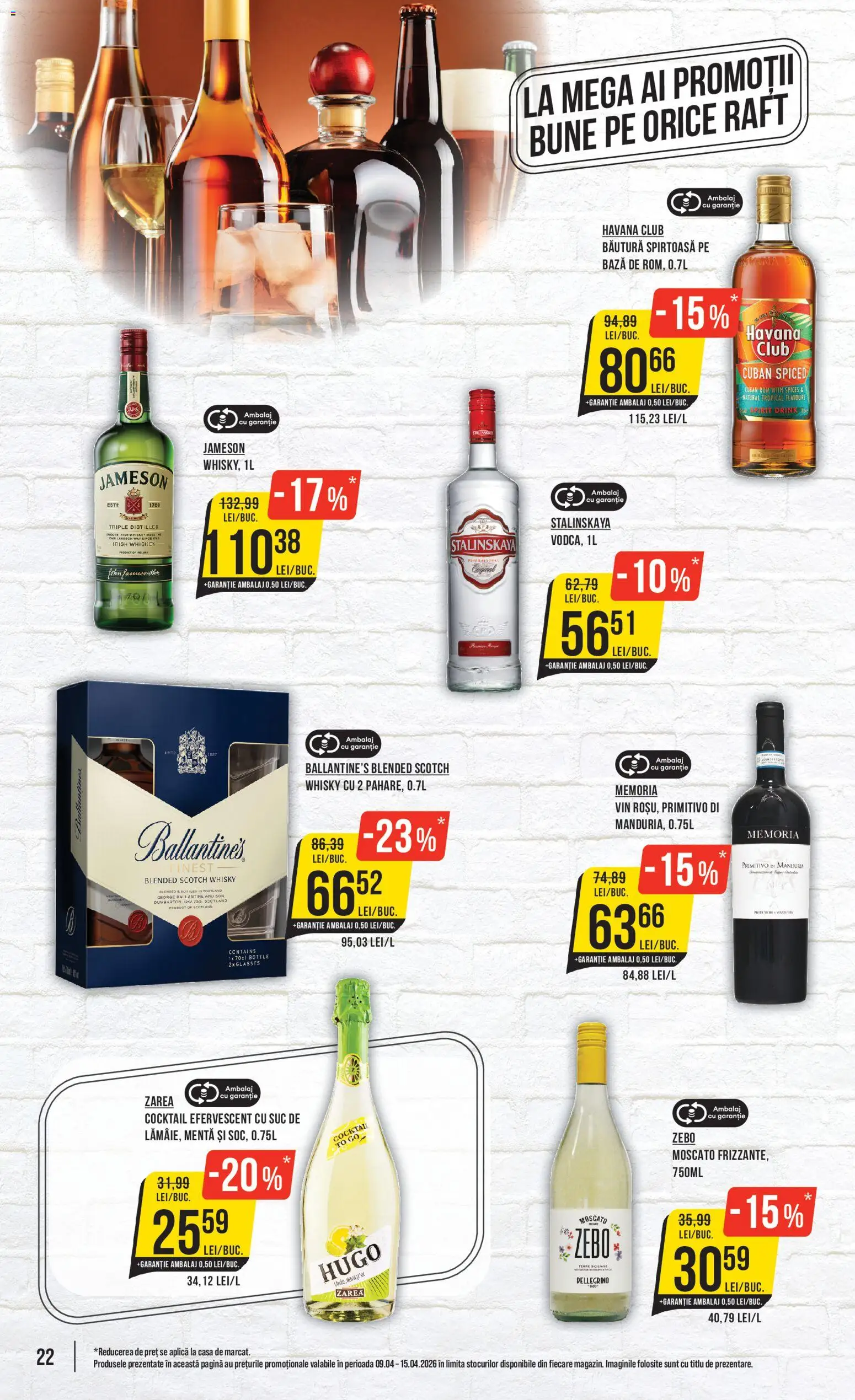 Noul catalog Mega Image – valabil de la 09.04.2026 | Pagină: 22 | Produse: Raft, Suc, Cocktail, Whiskey