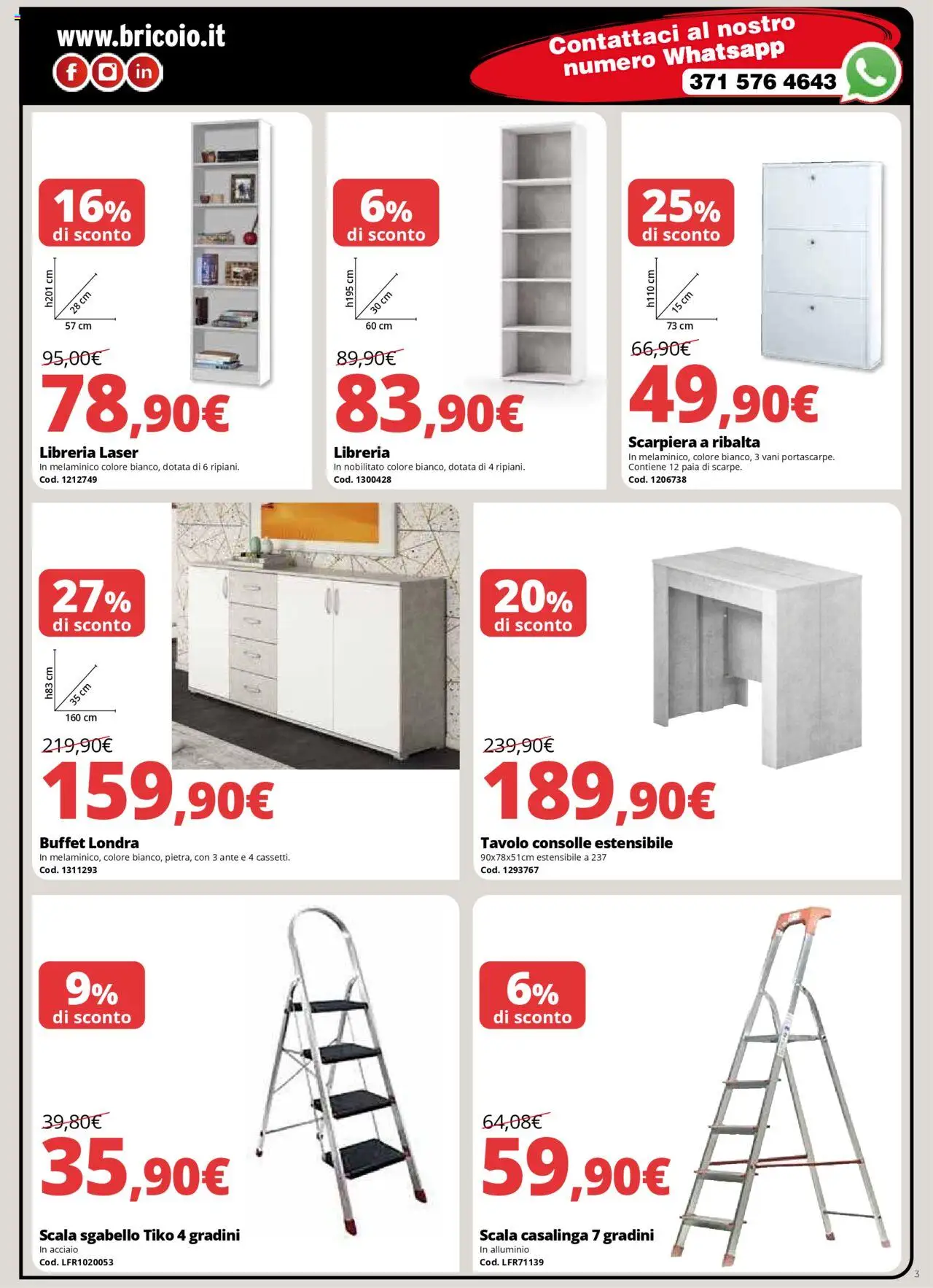 Volantino Brico io del 09.09.2025 | Pagina: 3 | Prodotti: Scala, Libreria, Alluminio, Tavolo