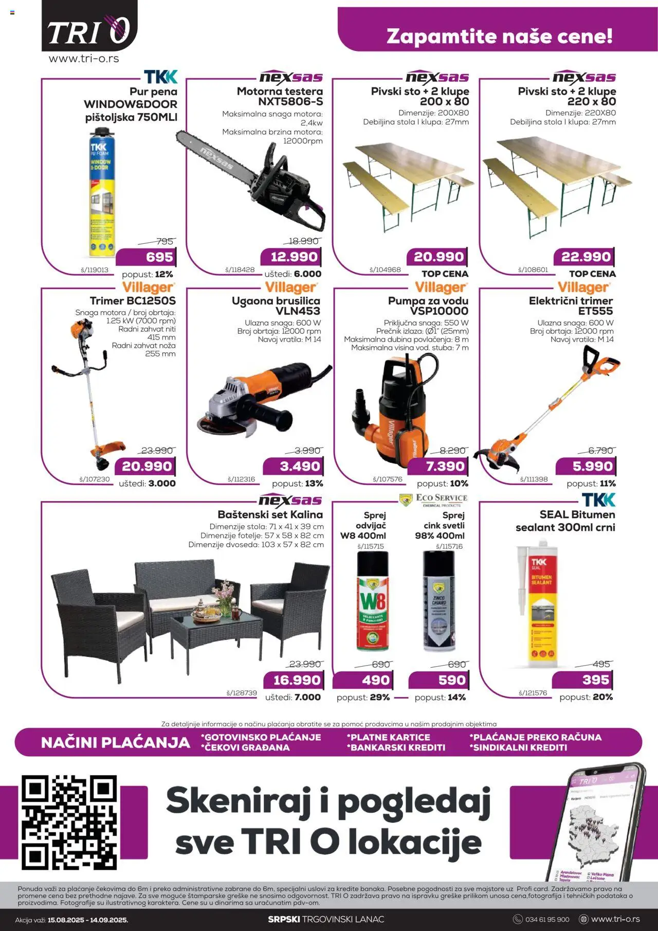 Tri O katalog - važi od 15.08.2025 | Strana: 4 | Proizvode: Sto, Klupa, Ugaona brusilica, Trimer