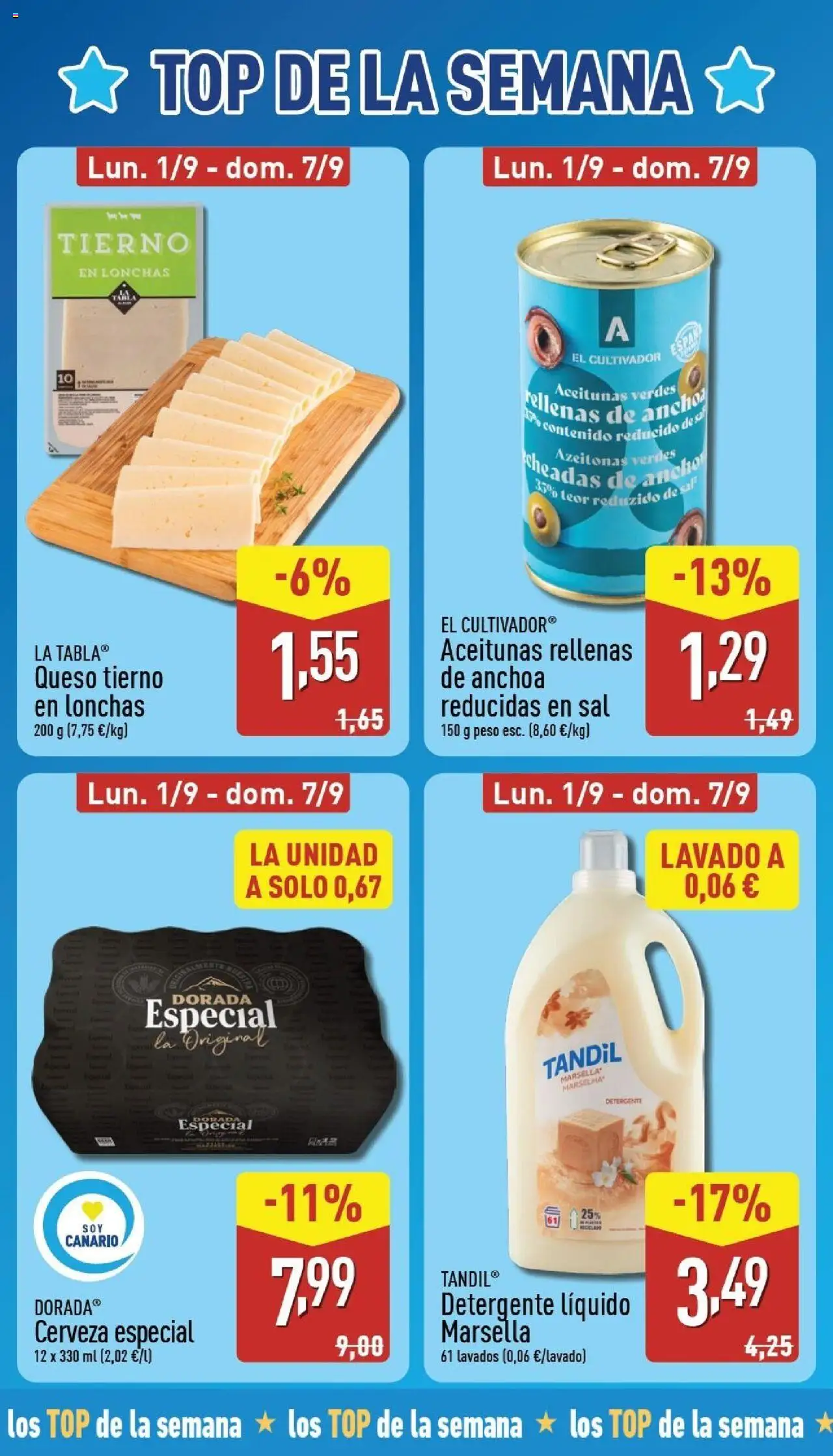 Aldi folleto Canarias │ válido desde el 01.09.2025 | Página: 2 | Productos: Detergente, Queso, Detergente líquido, Anchoa