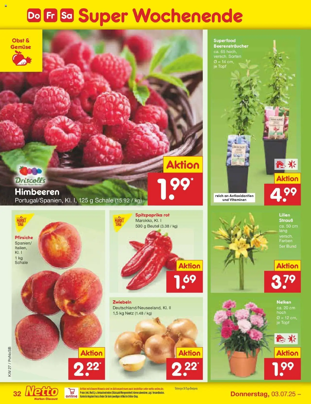 Netto Marken-Discount prospekt Amberg	 - gültig ab dem 29.06.2025 | Seite: 52 | Produkte: Himbeeren, Zwiebeln, Gemüse, Obst