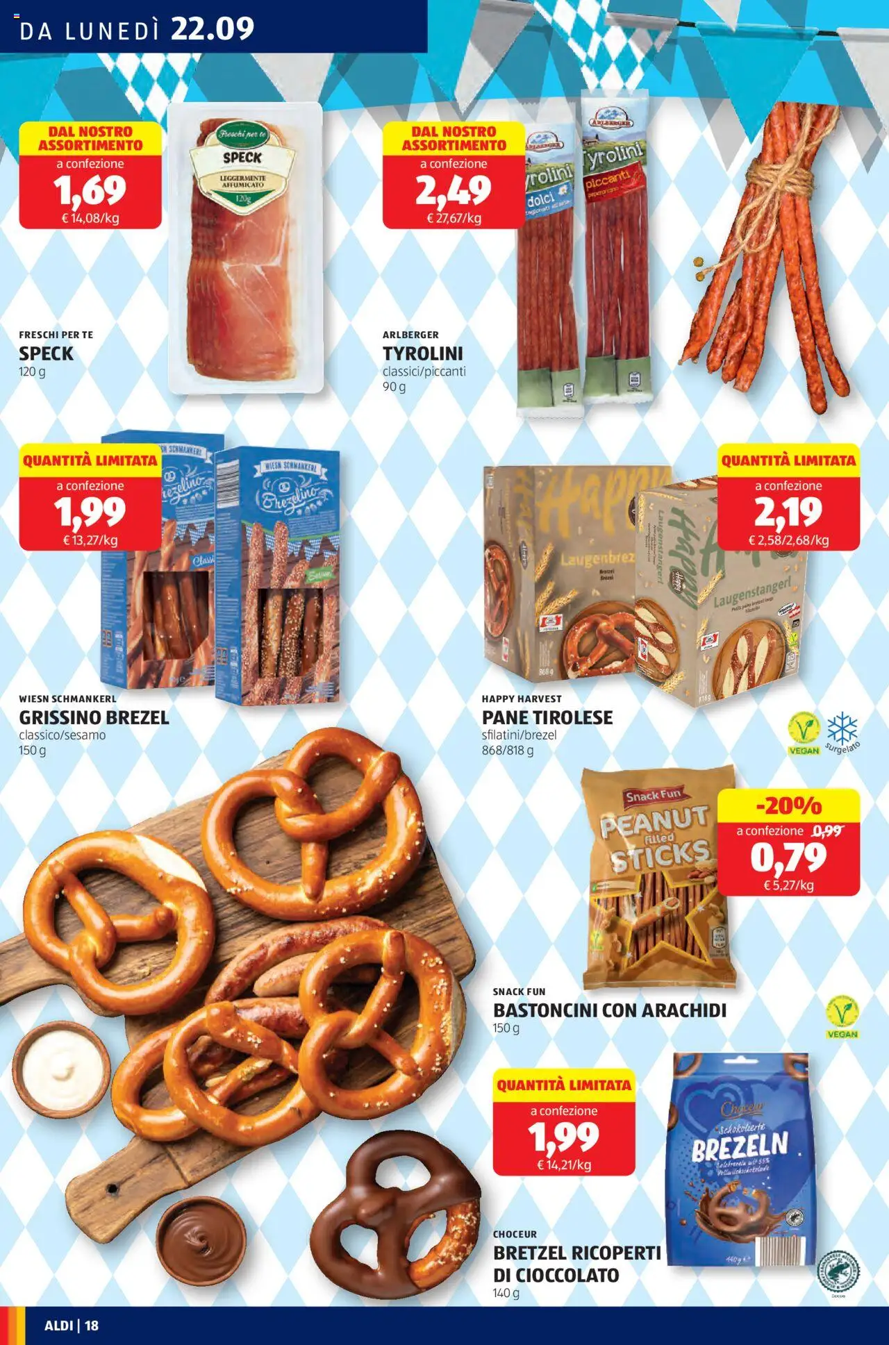 Volantino Aldi del 22.09.2025 | Pagina: 18 | Prodotti: Speck, Bretzel, Pane, Arachidi