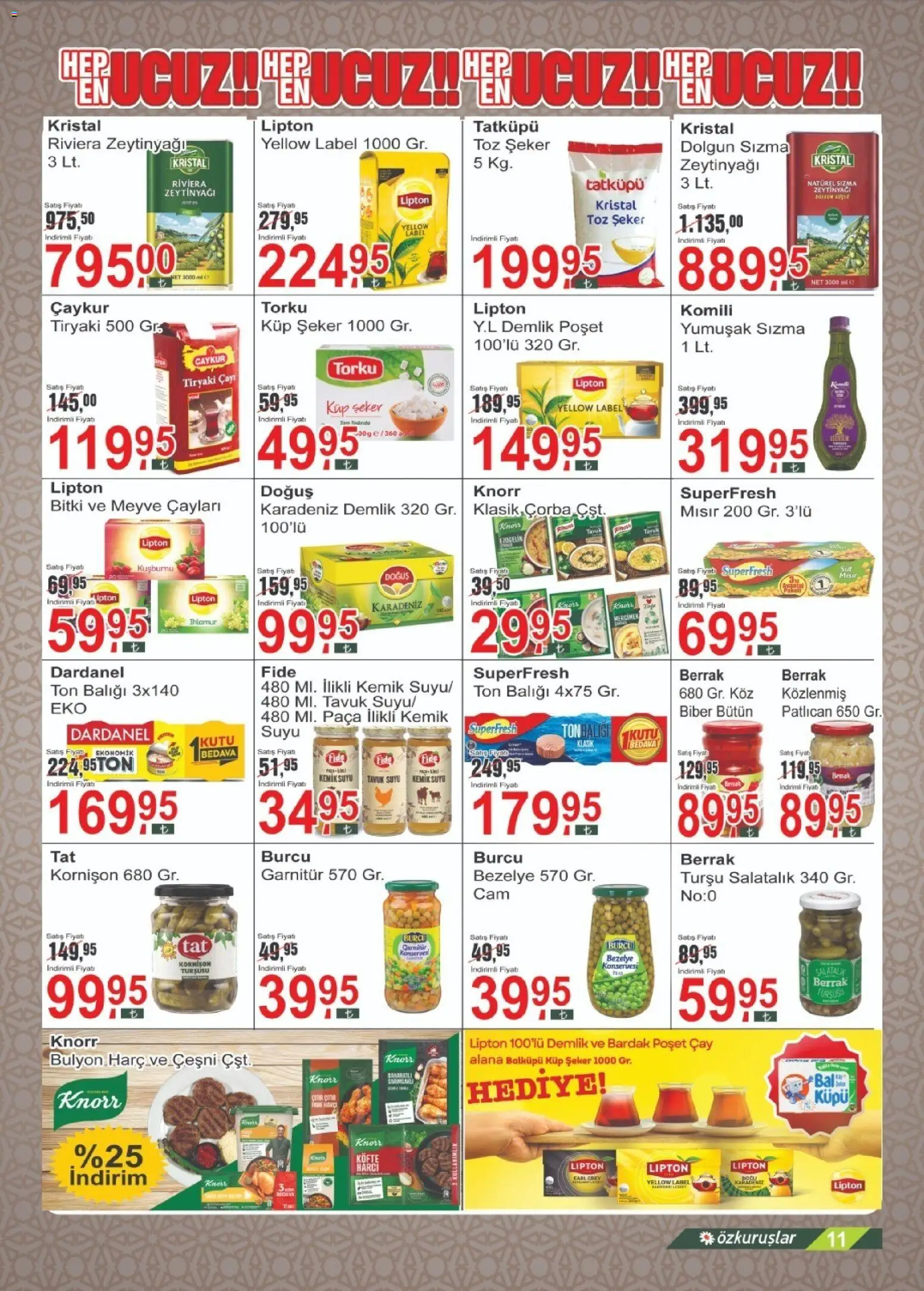 Özkuruşlar Katalog - 13.02.2026 tarihinden itibaren geçerlidir | Sayfa: 11 | Ürünler: Tavuk suyu, Salatalık, Ton balığı, Demlik