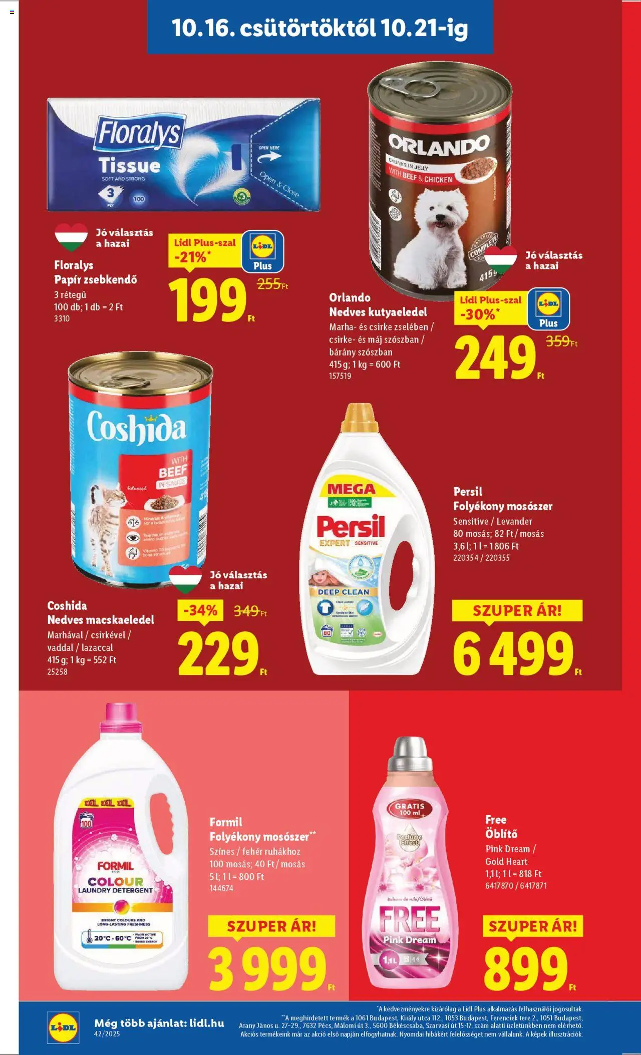 Lidl akciós ujság - amely érvényes a következő dátumtól: 16.10.2025 | Oldal: 12 | Termékek: Macskaeledel, Kutyaeledel, Folyékony mosószer, Mosószer