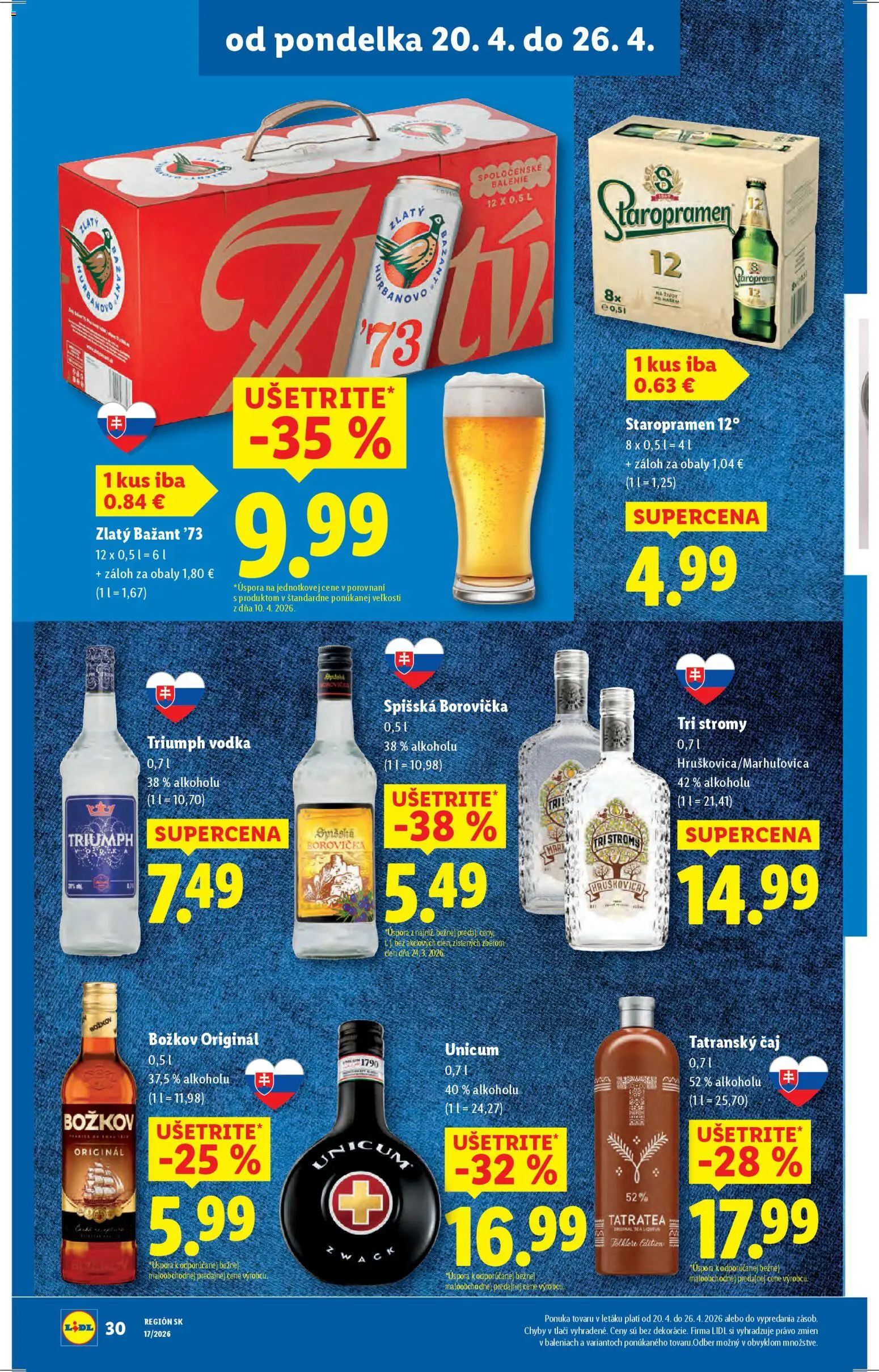 Nové Lidl akcie – leták je platný od 20.04.2026 | Strana: 33 | Produkty: Borovička, Božkov, Zlatý Bažant, Tatranský čaj
