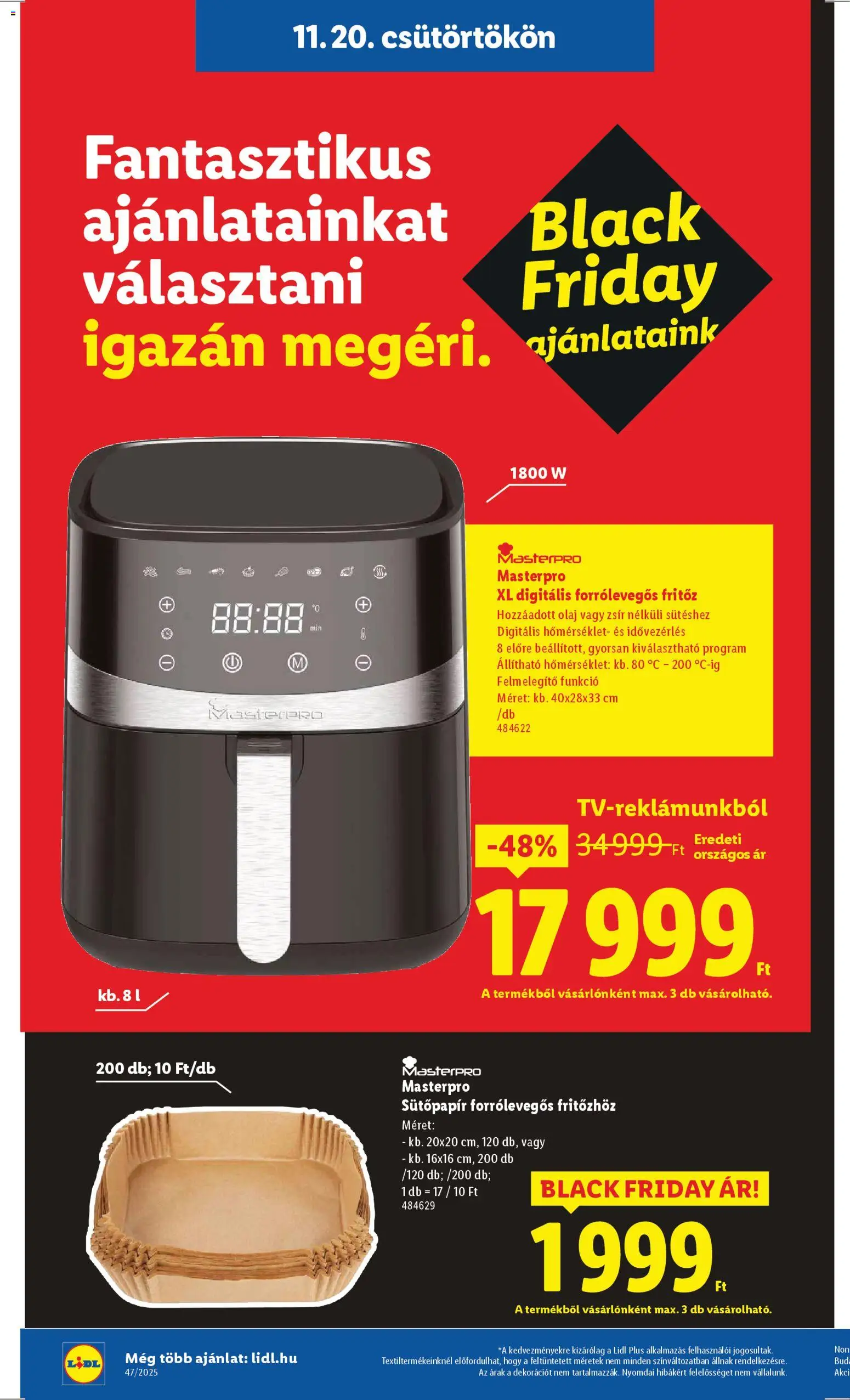 Lidl akciós ujság - amely érvényes a következő dátumtól: 20.11.2025 | Oldal: 26 | Termékek: Fritőz, Olaj