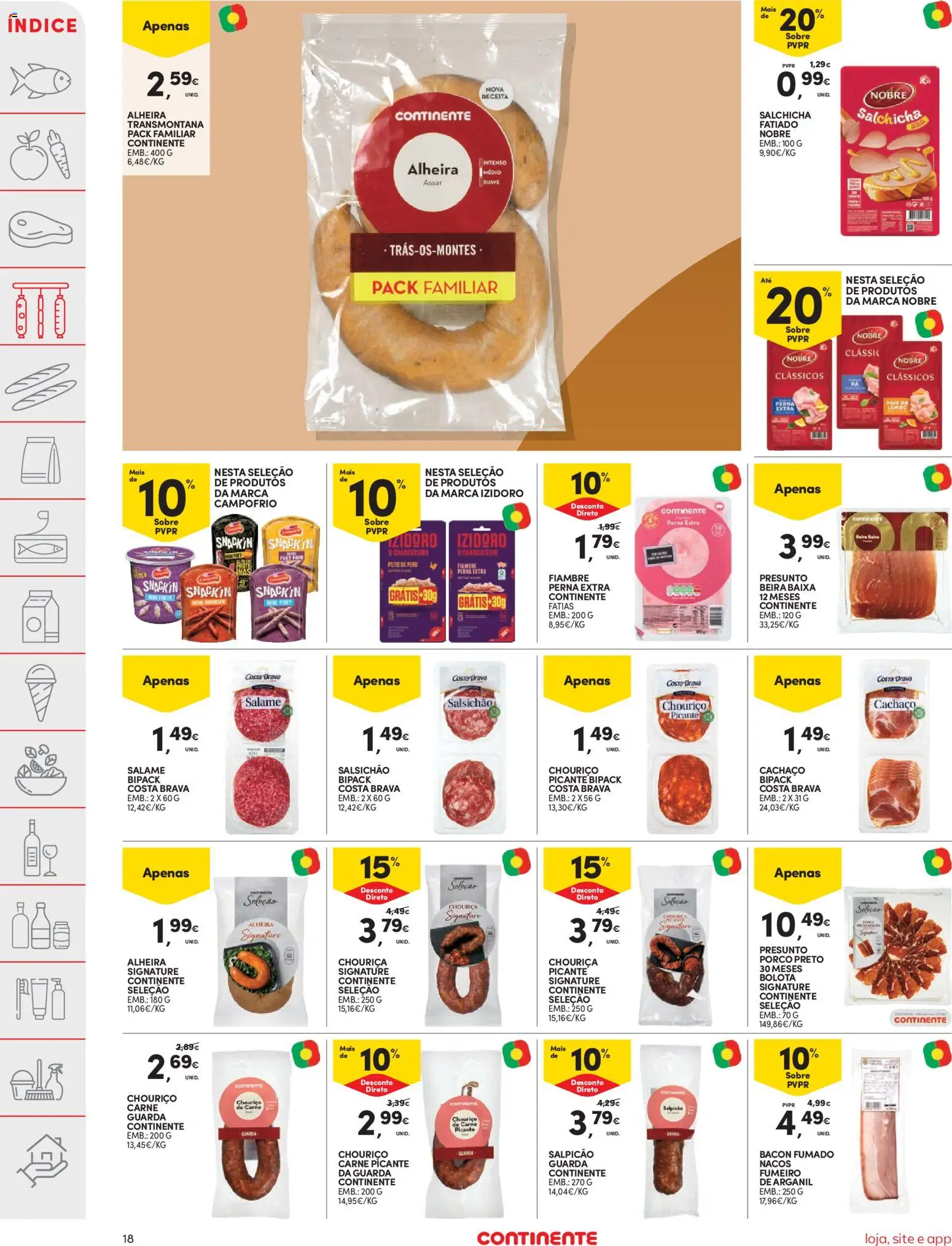 Continente folheto │ válido de 31.03.2026 | Página: 18 | Produtos: Bacon, Salpicão, Salame, Chouriço