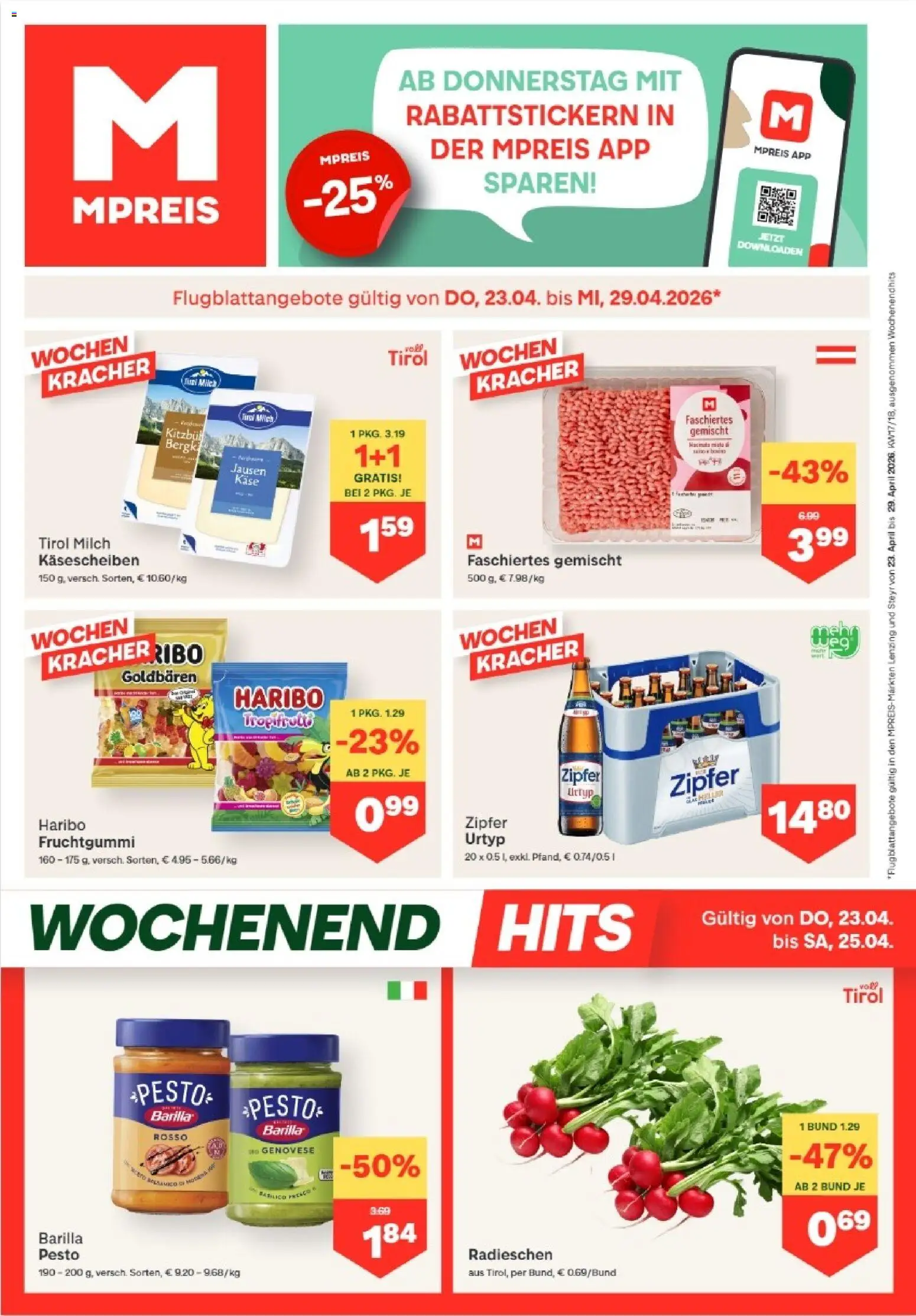 MPREIS Lenzing gültig ab 23.04.2026 | Seite: 1 | Produkte: Milch, Käse