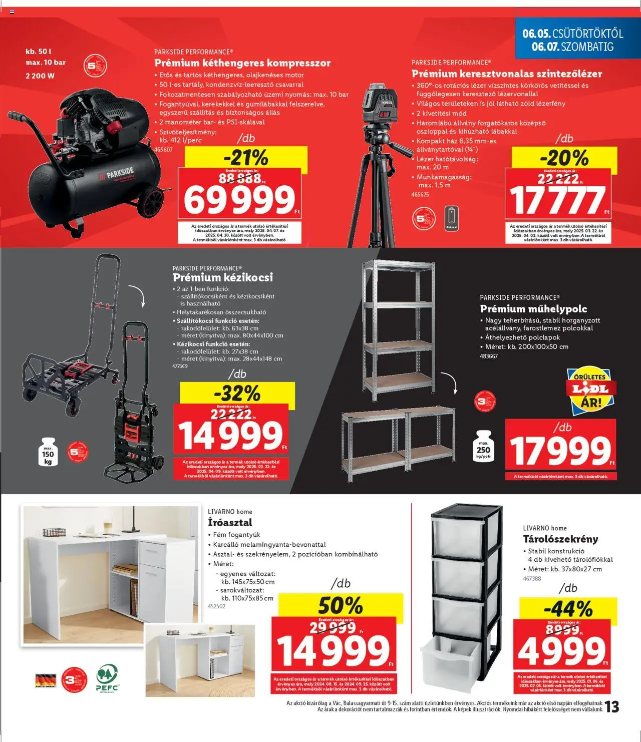 Lidl akciós ujság - amely érvényes a következő dátumtól: 05.06.2025 | Oldal: 13 | Termékek: Parkside, Kompresszor, Asztal, Íróasztal