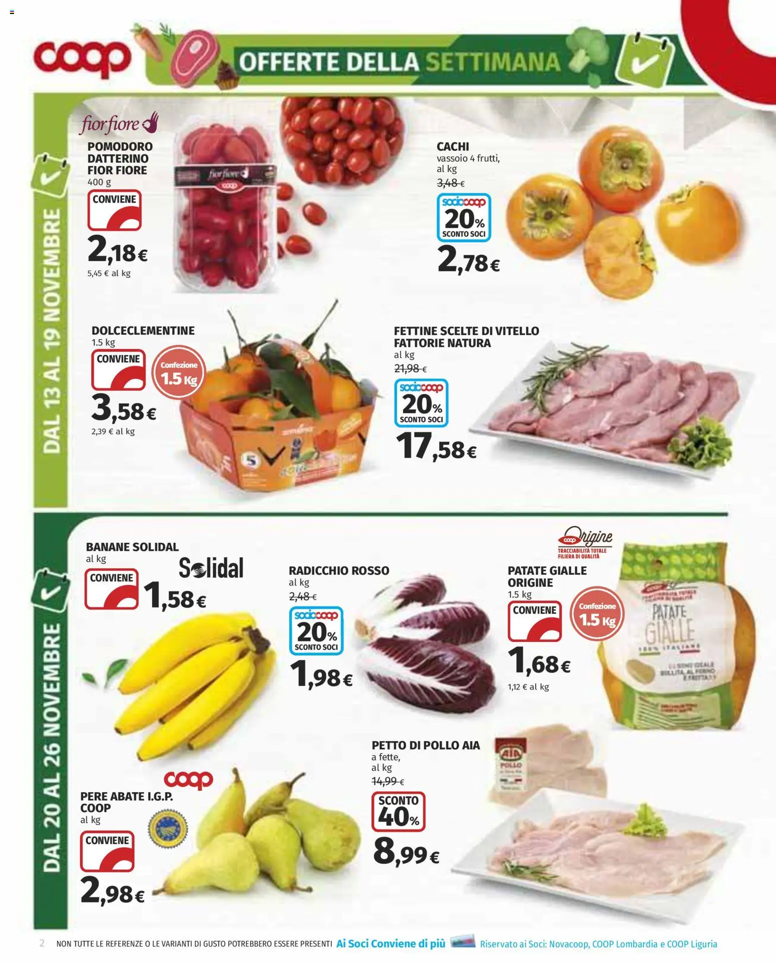 Volantino COOP del 13.11.2025 | Pagina: 2 | Prodotti: Petto di Pollo, Patate, Vitello, Vassoio