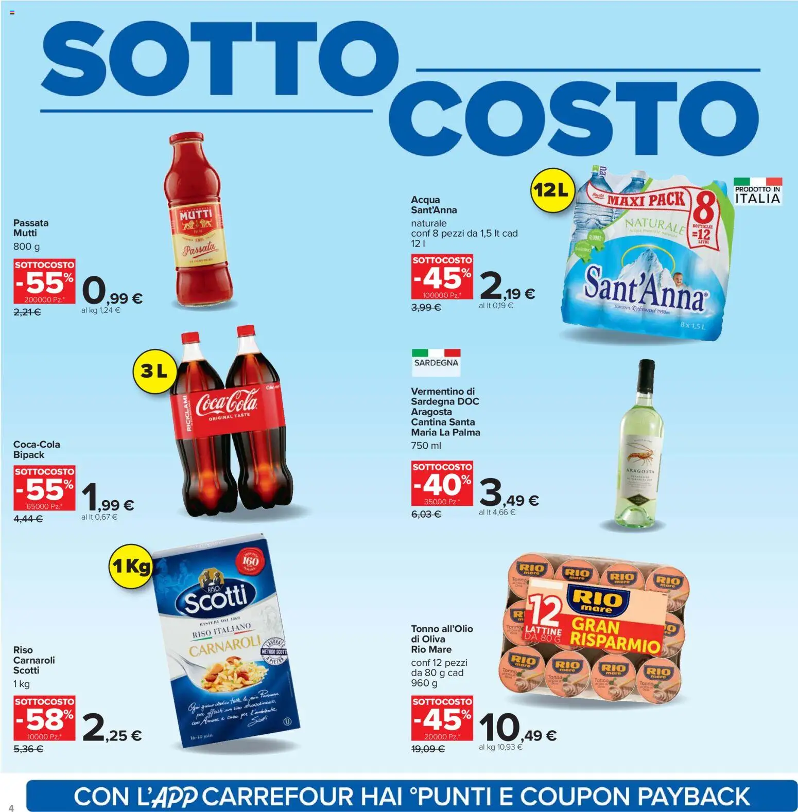 Volantino Carrefour del 06.02.2026 | Pagina: 4 | Prodotti: Riso Carnaroli, Riso, Acqua, Tonno