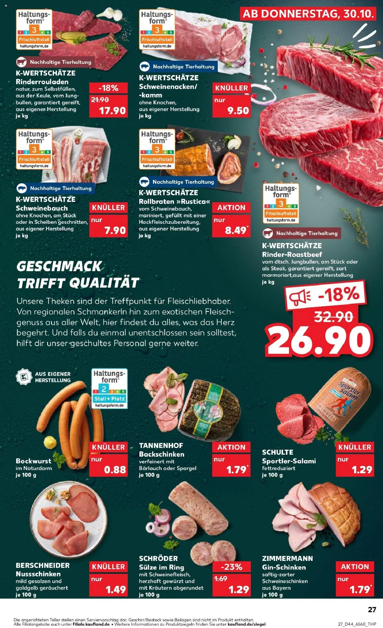 Kaufland prospekt Kerpen	 – gültig ab 30.10.2025 | Seite: 27 | Produkte: Rinderrouladen, Schweinebauch, Spargel, Fleisch