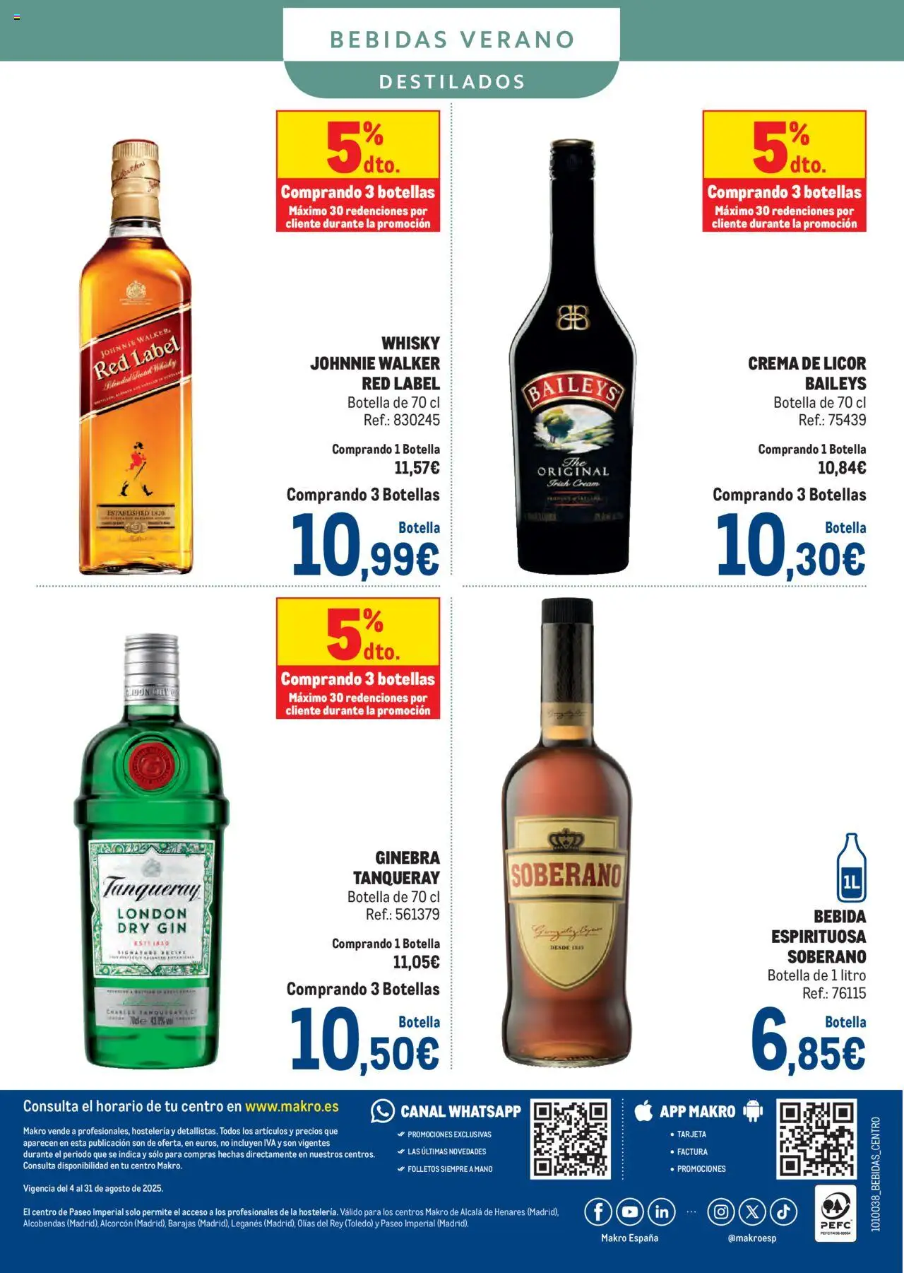 Makro - Bebidas Especial Verano Centro │ válido desde el 04.08.2025 | Página: 32 | Productos: Licor, Ginebra, Crema, Whisky