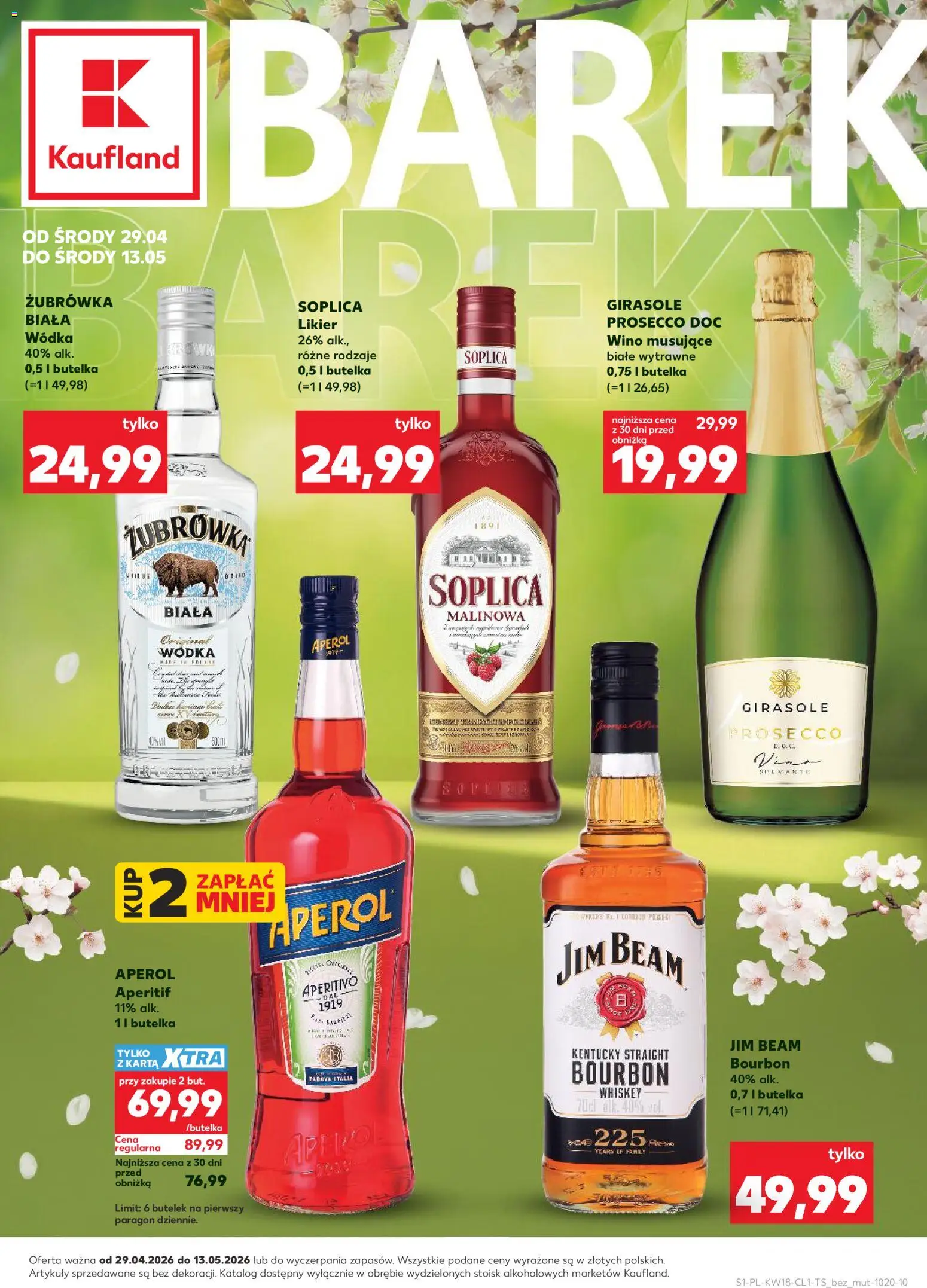 Kaufland Polsko leták - Barek od 29.04.2026 | Strana: 1 | Produkty: Whiskey, Prosecco, Bourbon, Aperitivo