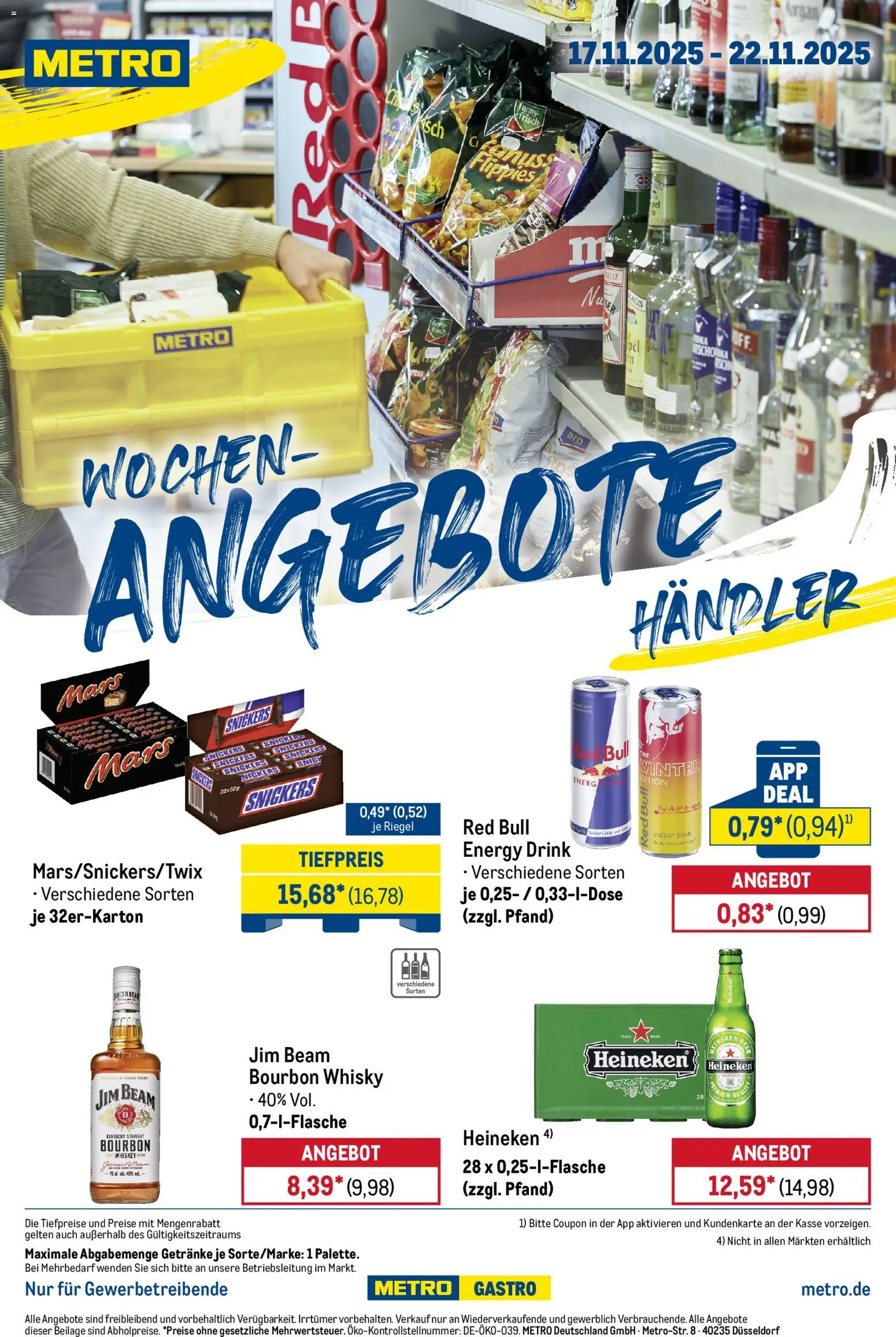 Metro Wochen-Angebote Händler – gültig ab 17.11.2025 | Seite: 1 | Produkte: Jim beam, Funny frisch, Heineken, Whiskey