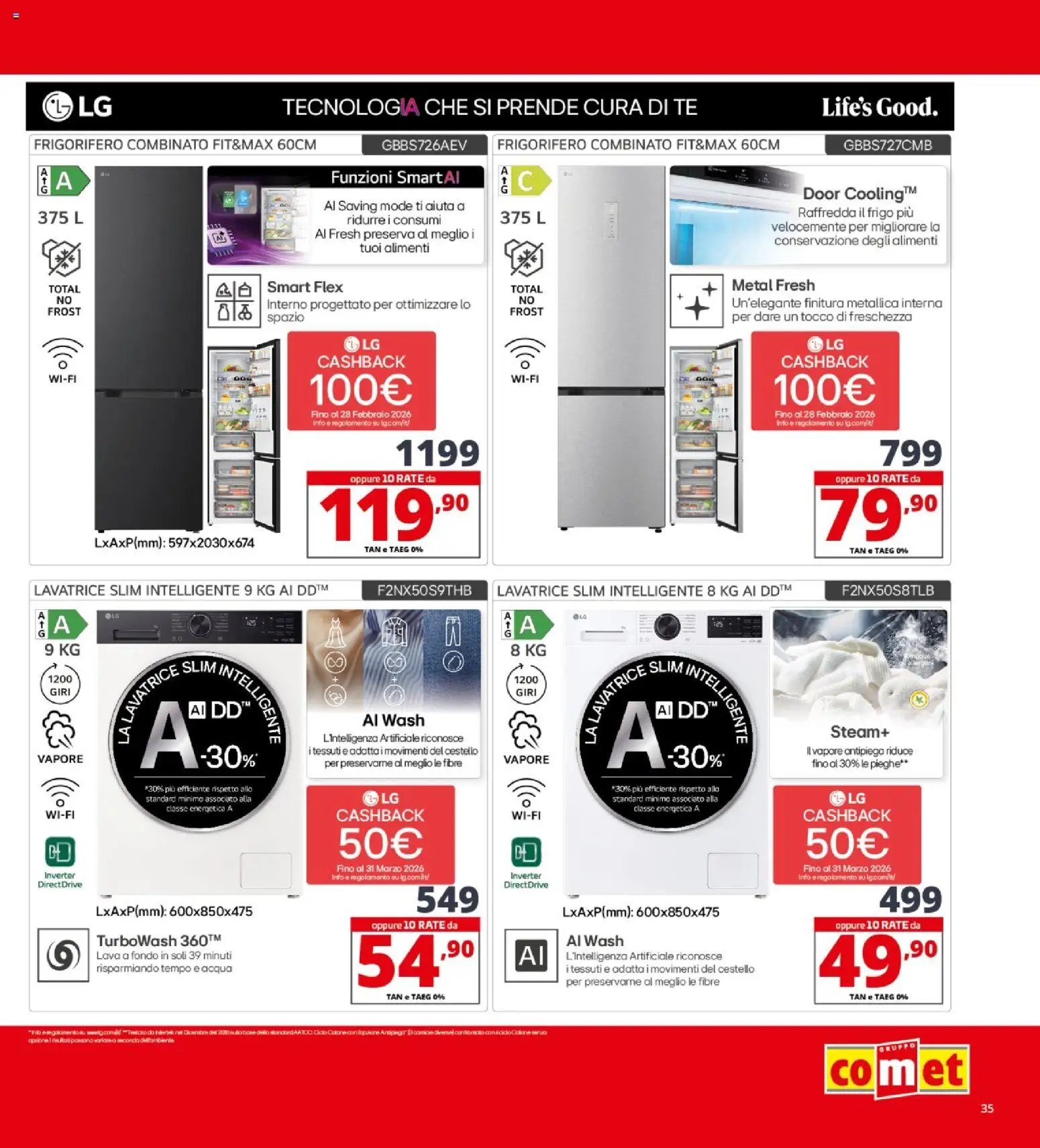 Volantino Comet del 19.02.2026 | Pagina: 35 | Prodotti: Tè, Acqua, Lavatrice, Frigorifero combinato