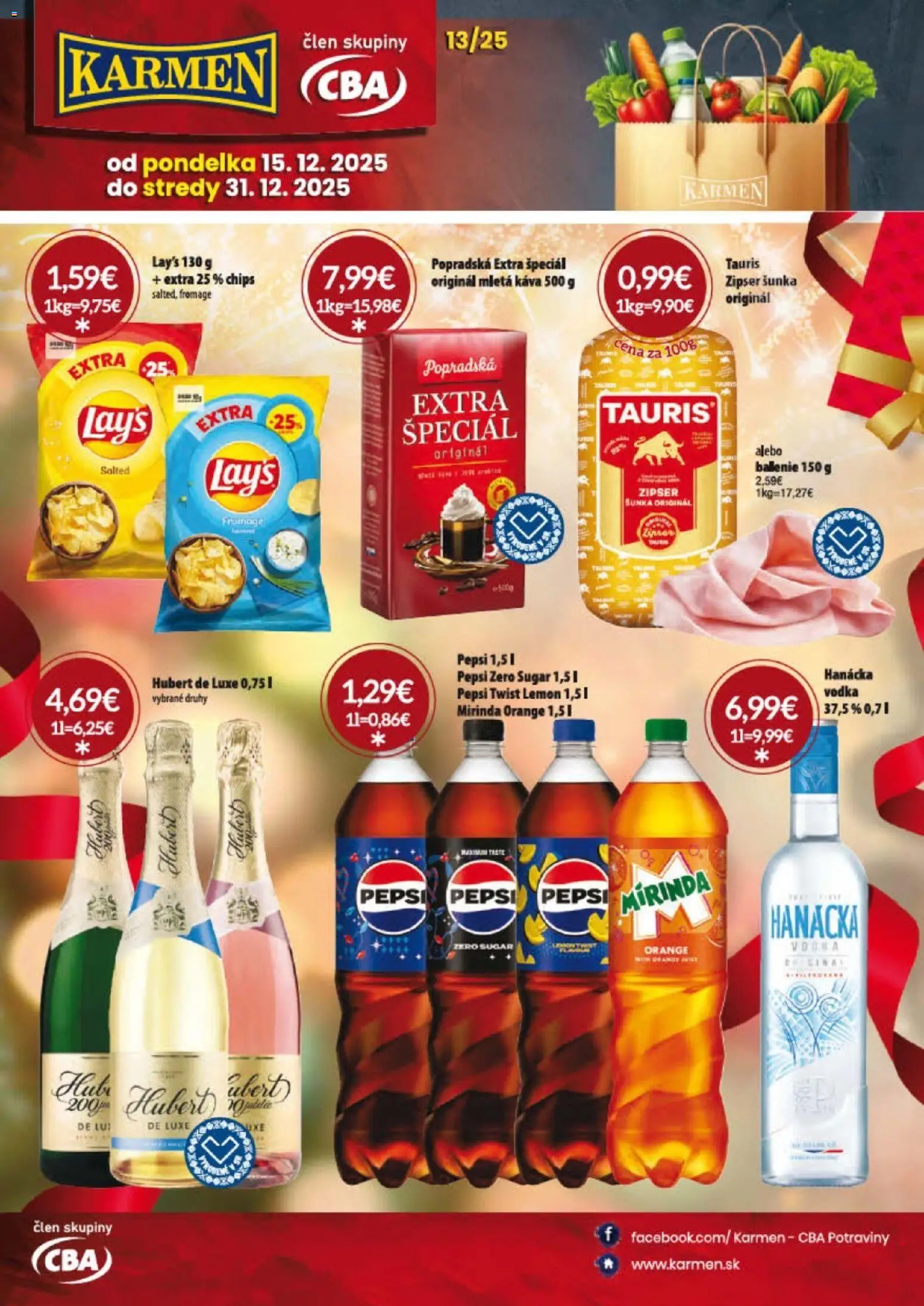 Nové KARMEN CBA akcie – leták je platný od 01.12.2025 | Strana: 23 | Produkty: Šunka, Vodka, Pepsi, Hubert de Luxe