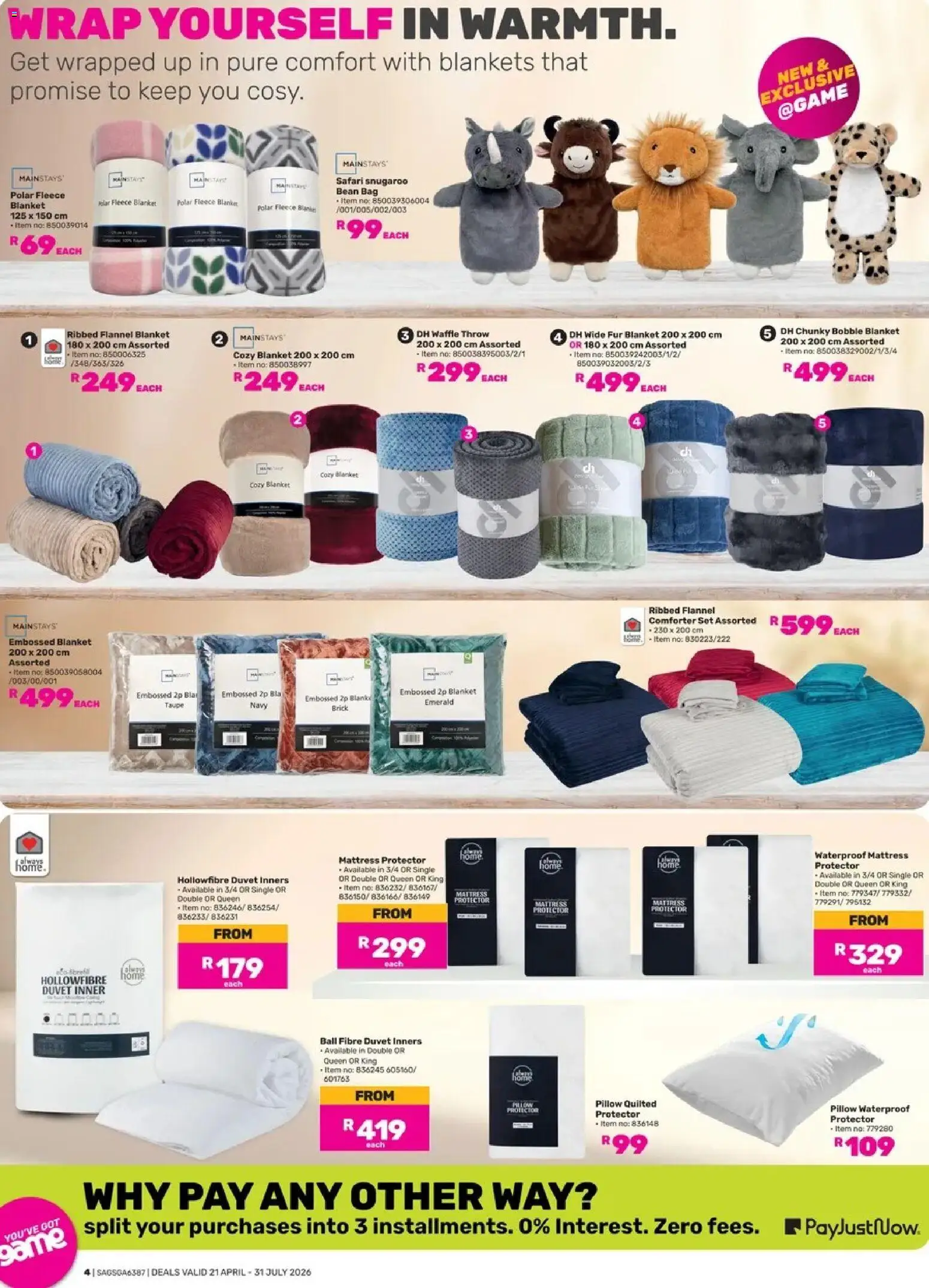 Game - Winter Warmers valid from 21.04.2026 | Page: 4 | Products: Game, Mattress, Pillow, Bag