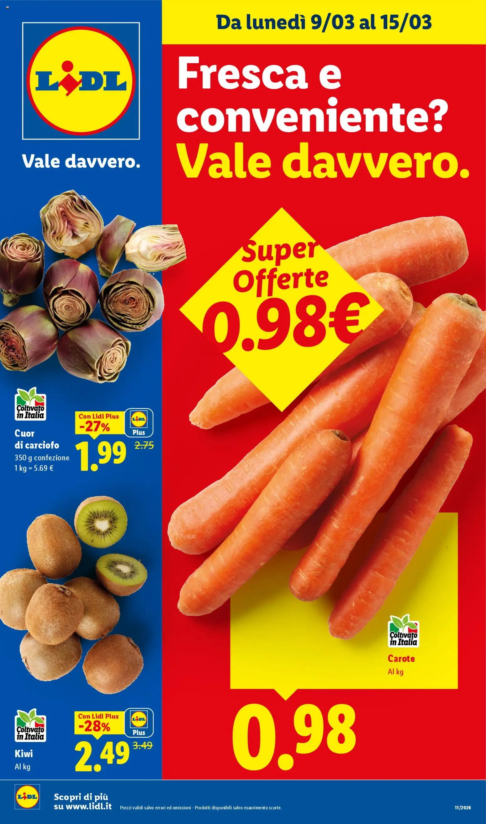 Volantino Lidl del 09.03.2026 | Pagina: 1 | Prodotti: Kiwi, Carote