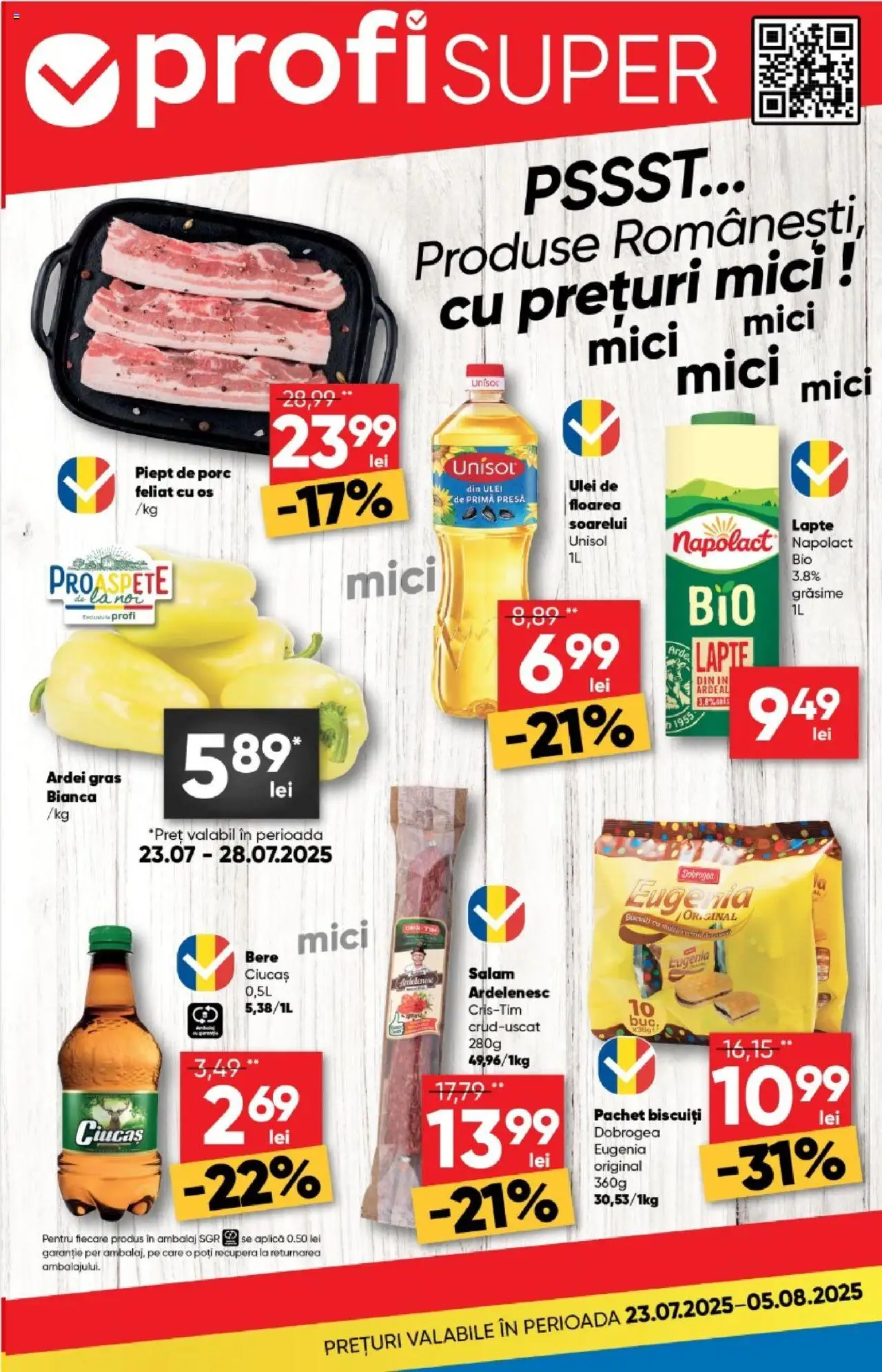 Catalog Profi Super – valabil de la 23.07.2025 | Pagină: 1 | Produse: Lapte, Salam, Bere, Bant