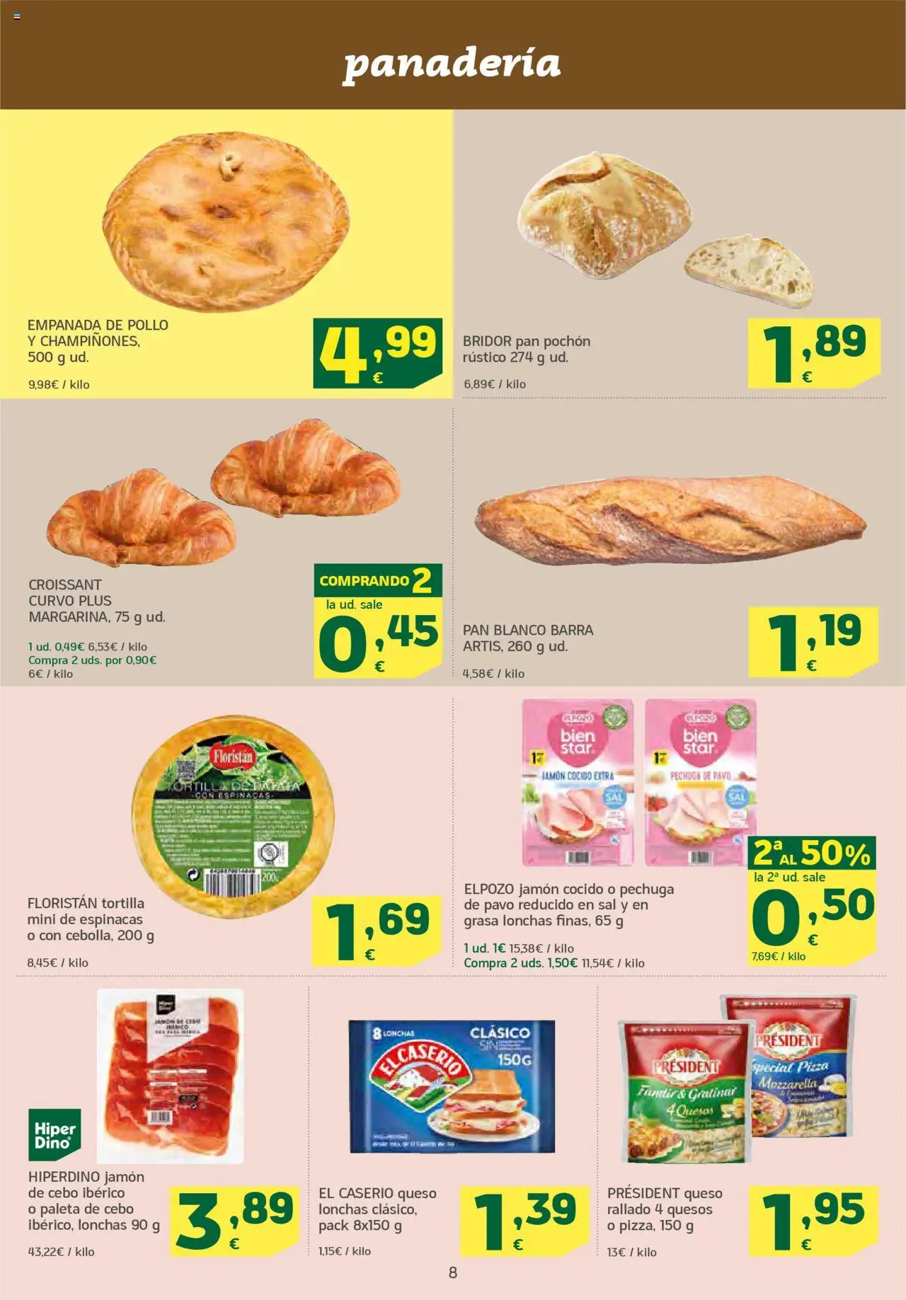 HiperDino folleto │ válido desde el 26.08.2025 | Página: 8 | Productos: Queso, Jamón, Croissant, Πορσελάνη
