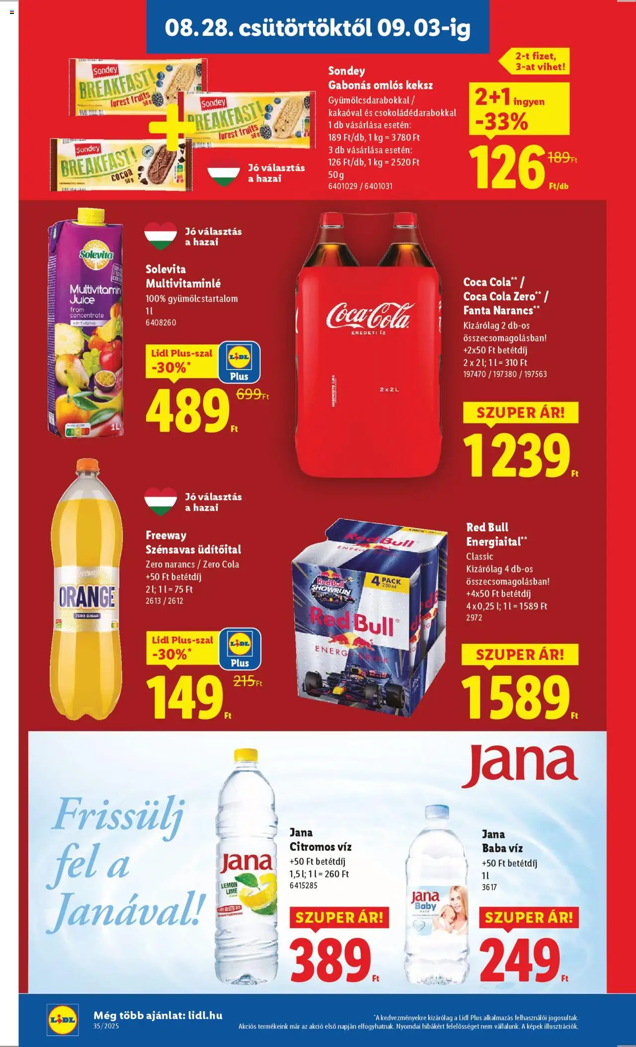 Lidl akciós ujság - amely érvényes a következő dátumtól: 28.08.2025 | Oldal: 14 | Termékek: Lime, Fanta, Red bull, Coca Cola