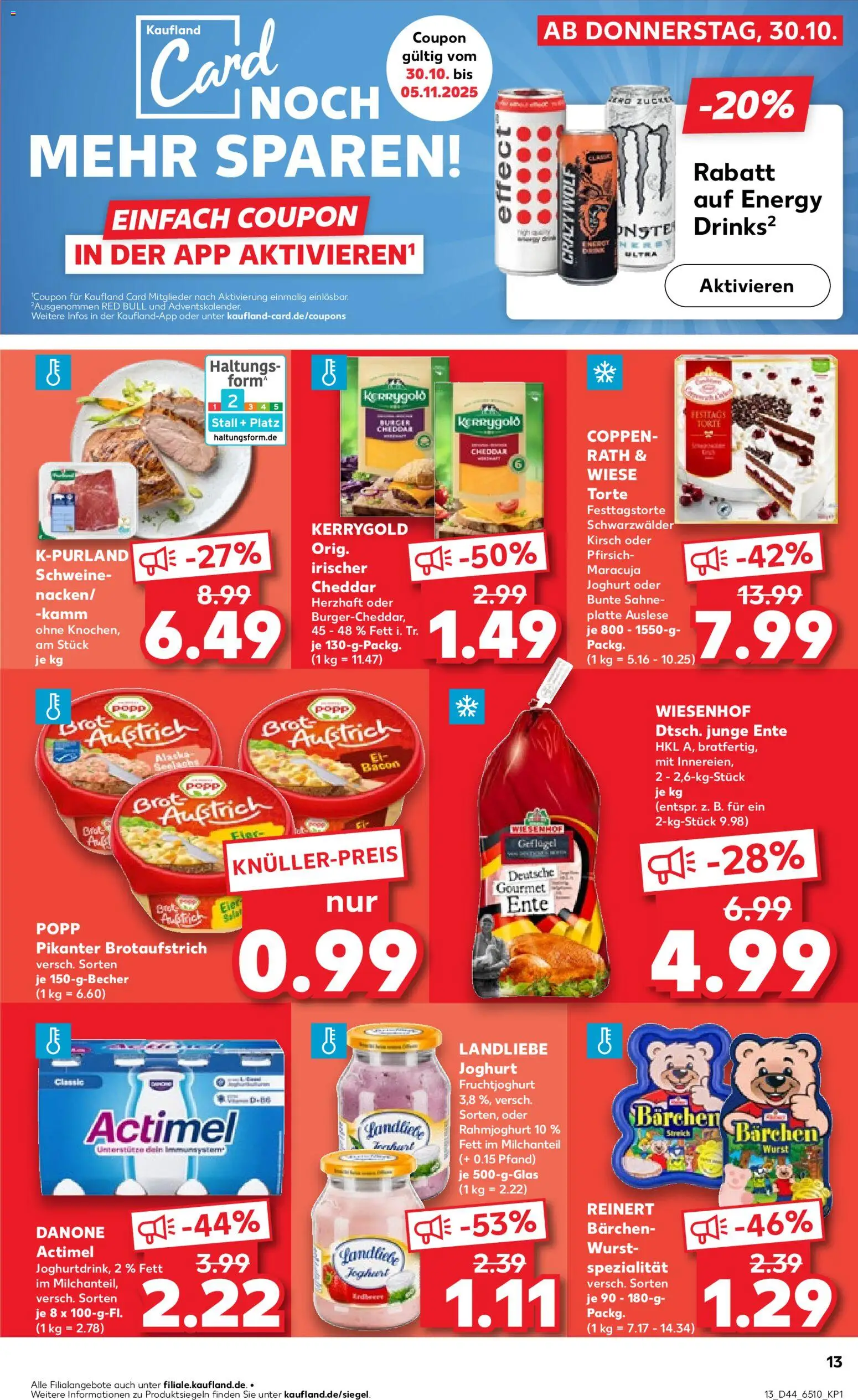 Kaufland prospekt Köln	 – gültig ab 02.11.2025 | Seite: 13 | Produkte: Actimel, Eier, Pfirsich, Sahne