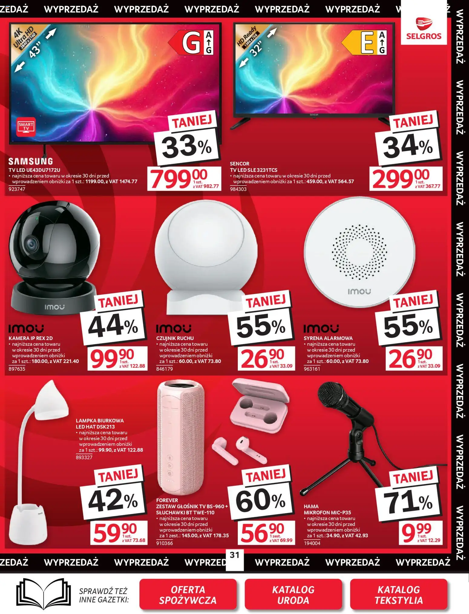 Selgros cash&carry gazetka - Oferta przemysłowa od 23.04.2026 | Strona: 33 | Produkty: Mikrofon, Głośnik, Lampka biurkowa, Tekstylia