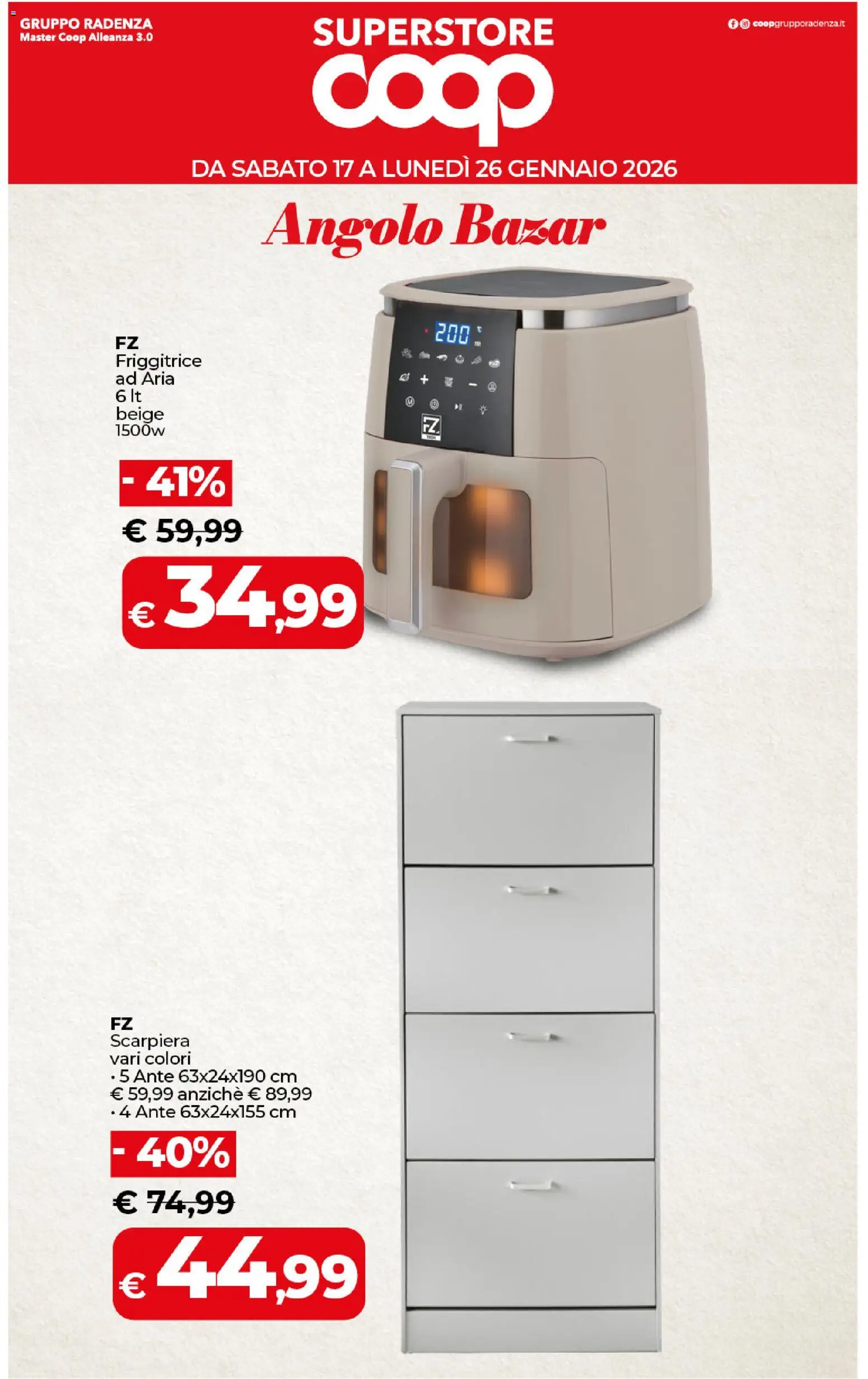 Volantino COOP del 17.01.2026 | Pagina: 45 | Prodotti: Friggitrice ad aria, Scarpiera, Friggitrice