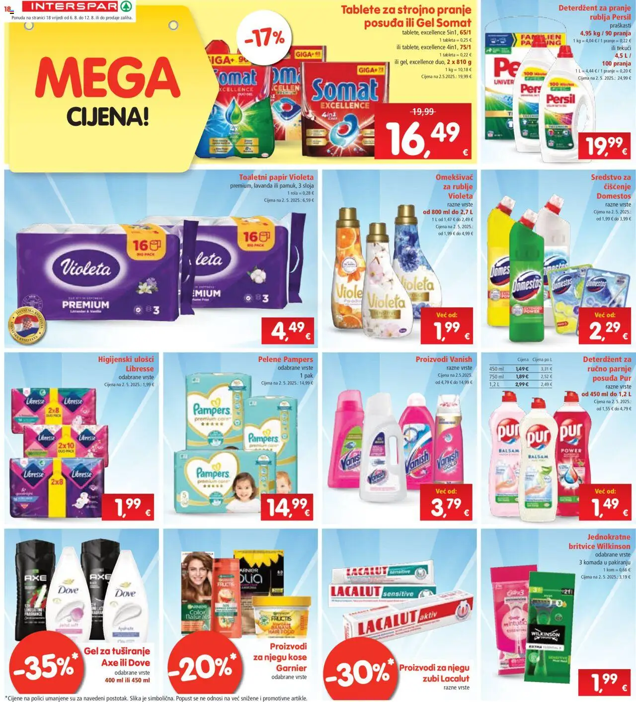 Interspar katalog | vrijedi od 06.08.2025 | Stranica: 18 | Proizvodi: Domestos, Vanish, Dove, Tableta