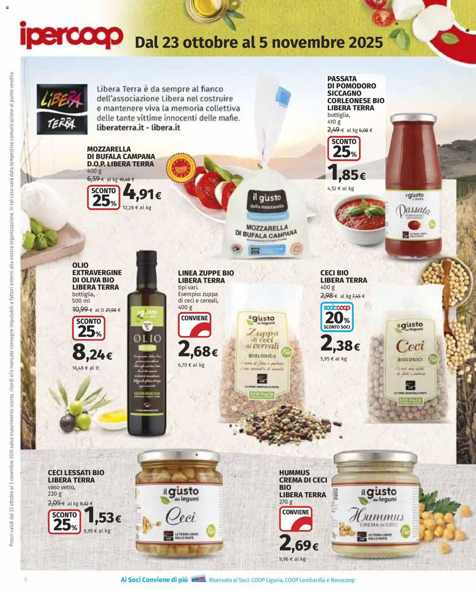 Volantino Ipercoop del 23.10.2025 | Pagina: 6 | Prodotti: Mozzarella, Pomodoro, Hummus, Terra